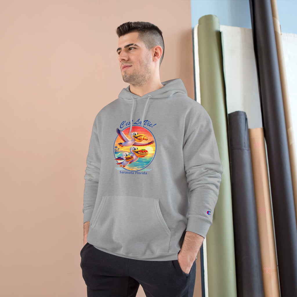 Champion Unisex Hoodie –  Pelican Sunset "C'est La Vie" Back Print