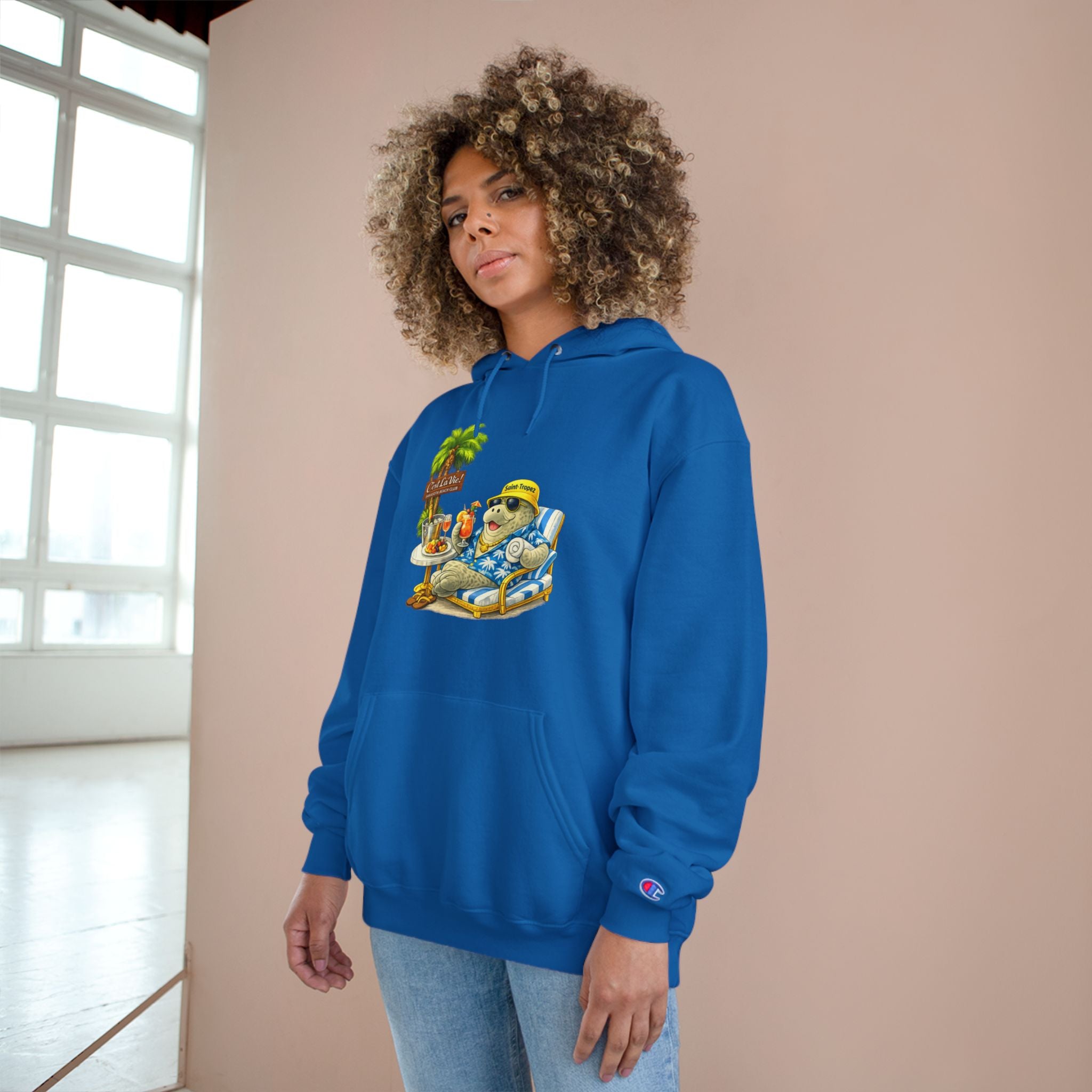 Champion Unisex Hoodie –  Manatee Saint-Tropez "C'est La Vie" Back Print