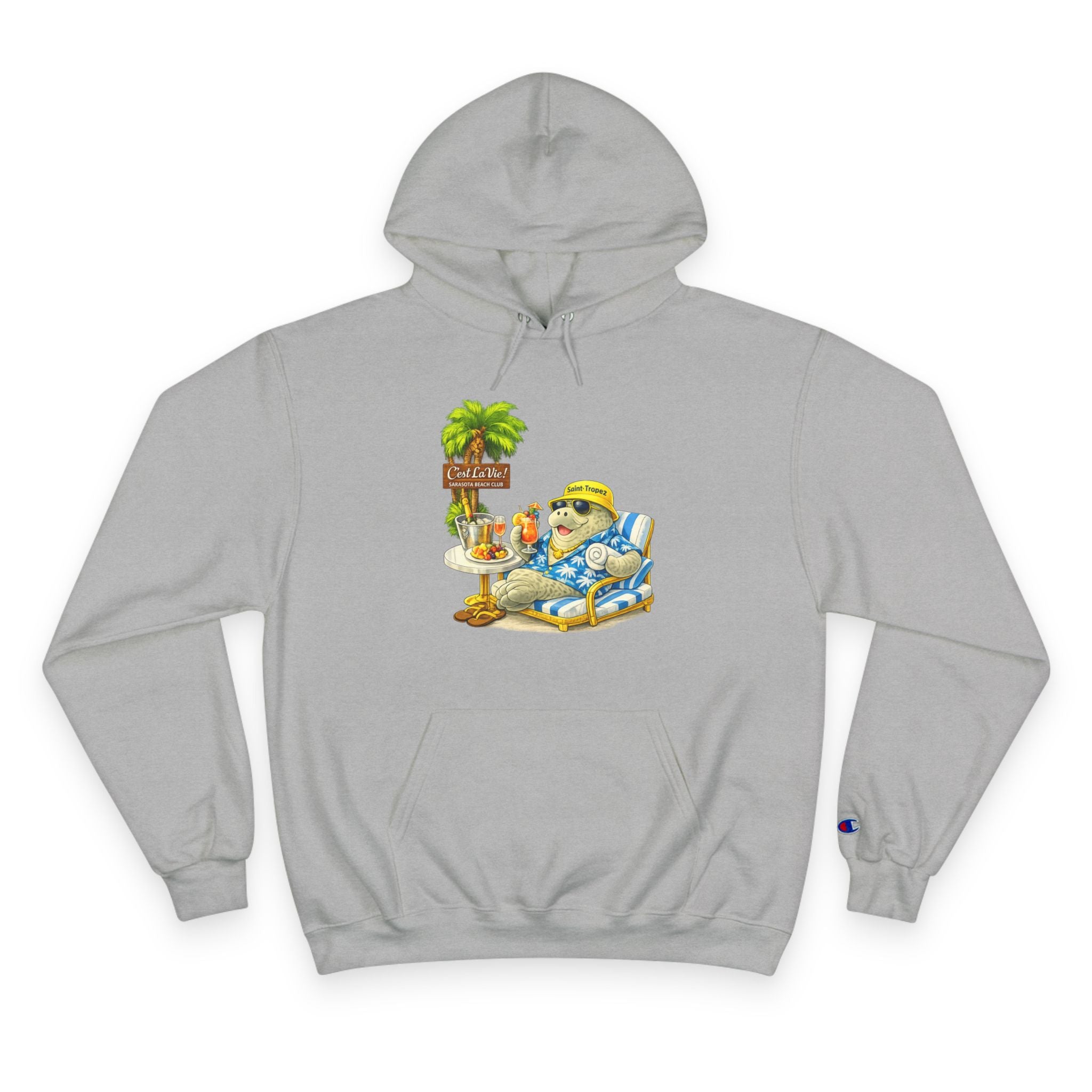 Champion Unisex Hoodie –  Manatee Saint-Tropez "C'est La Vie" Back Print
