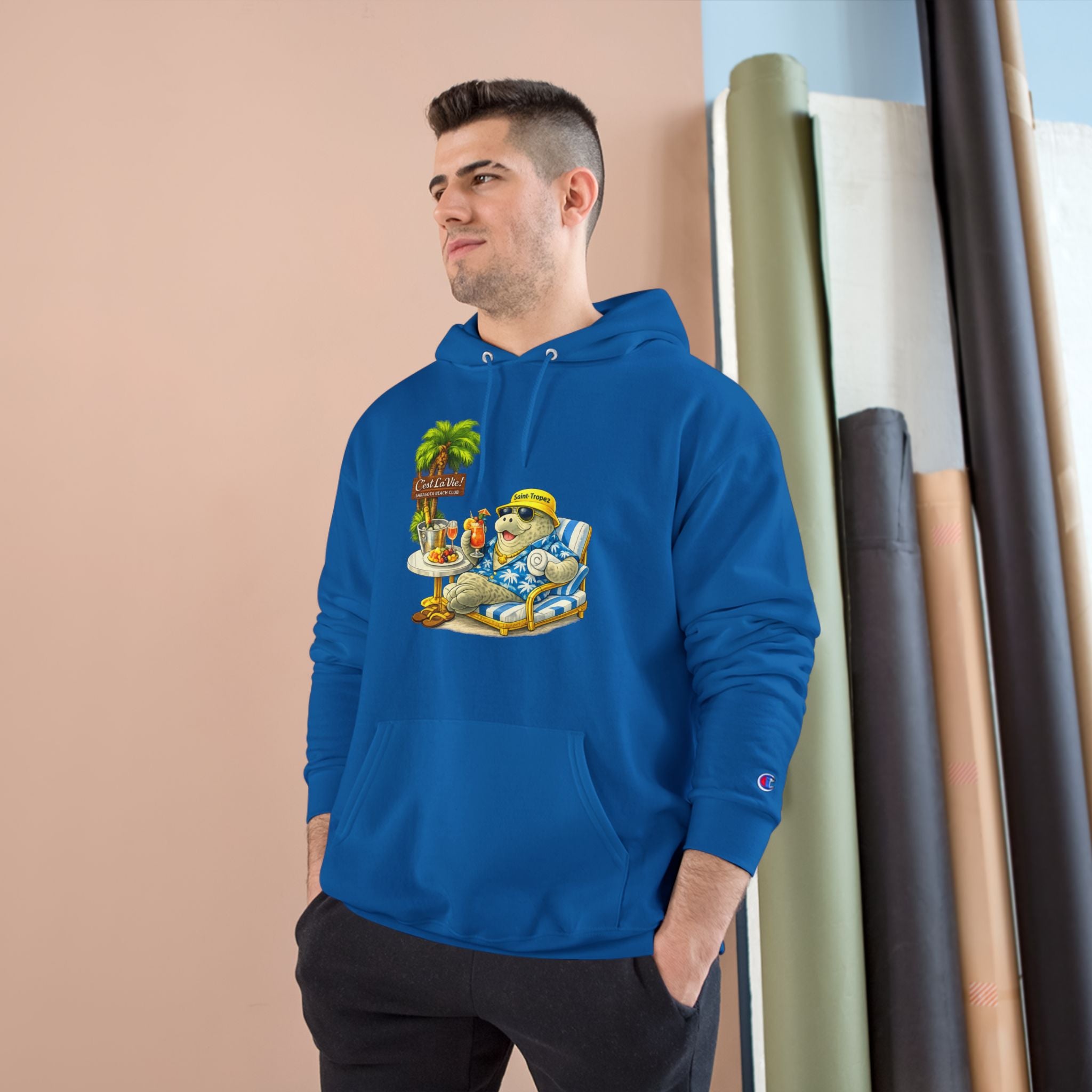 Champion Unisex Hoodie –  Manatee Saint-Tropez "C'est La Vie" Back Print