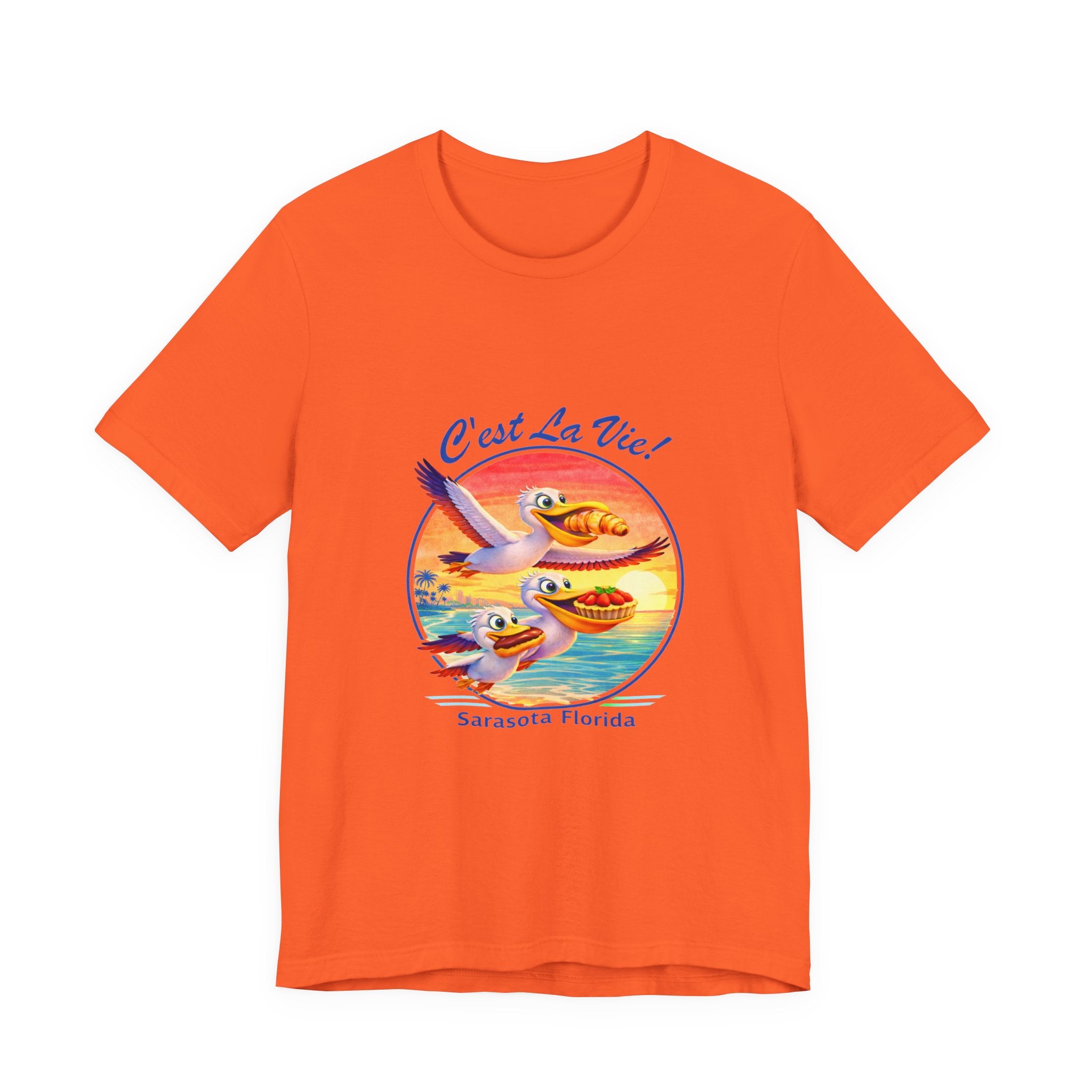 T-Shirt C'est La Vie — Owner Edition  Sunset Pelican with QR Code in the back
