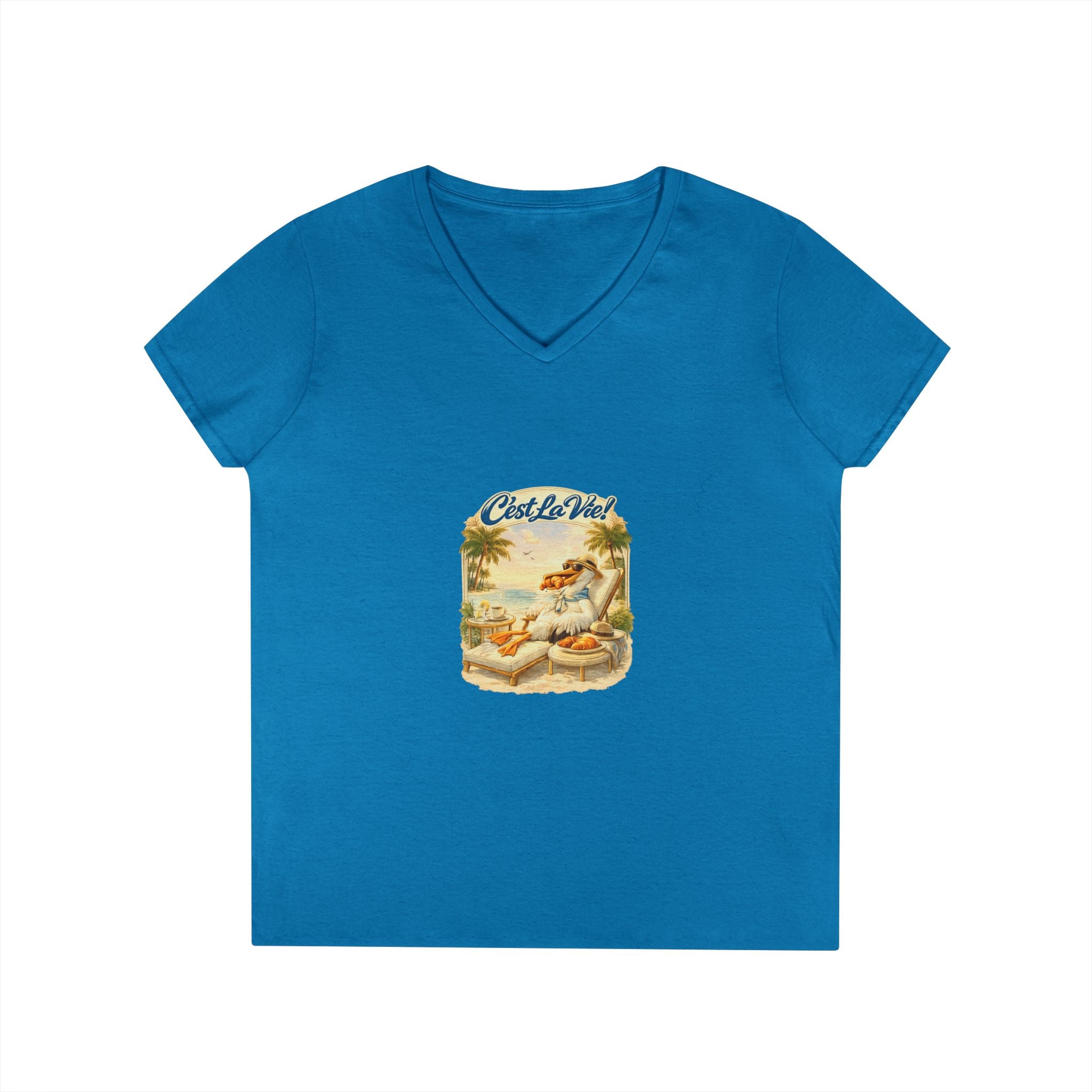 Women V-Neck T-Shirt - Pelican Retro Beach C’est La Vie