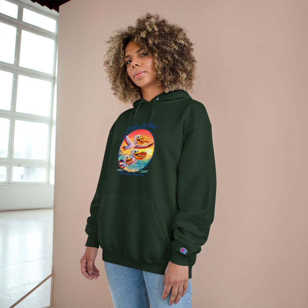 Champion Unisex Hoodie –  Pelican Sunset "C'est La Vie" Back Print