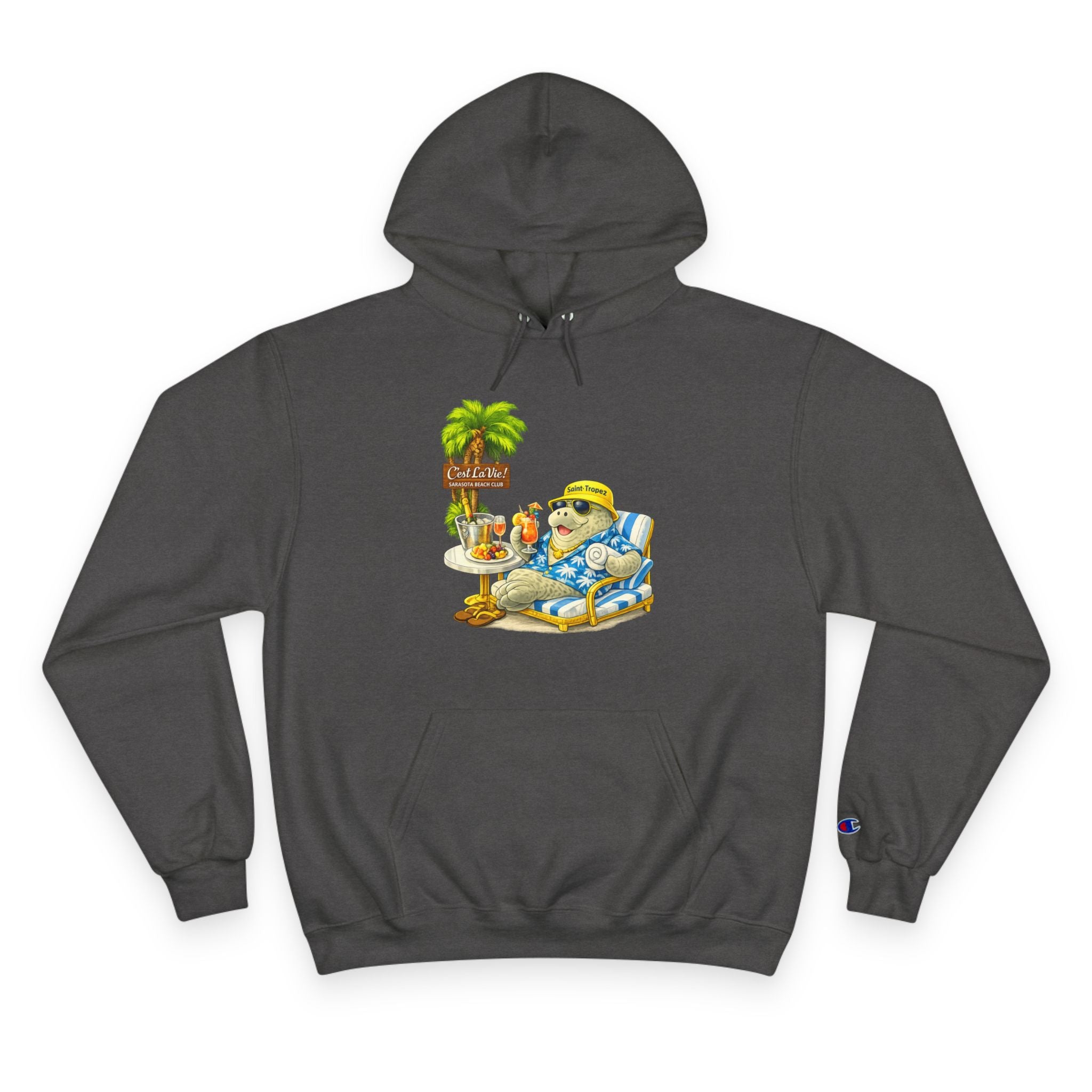 Champion Unisex Hoodie –  Manatee Saint-Tropez "C'est La Vie" Back Print