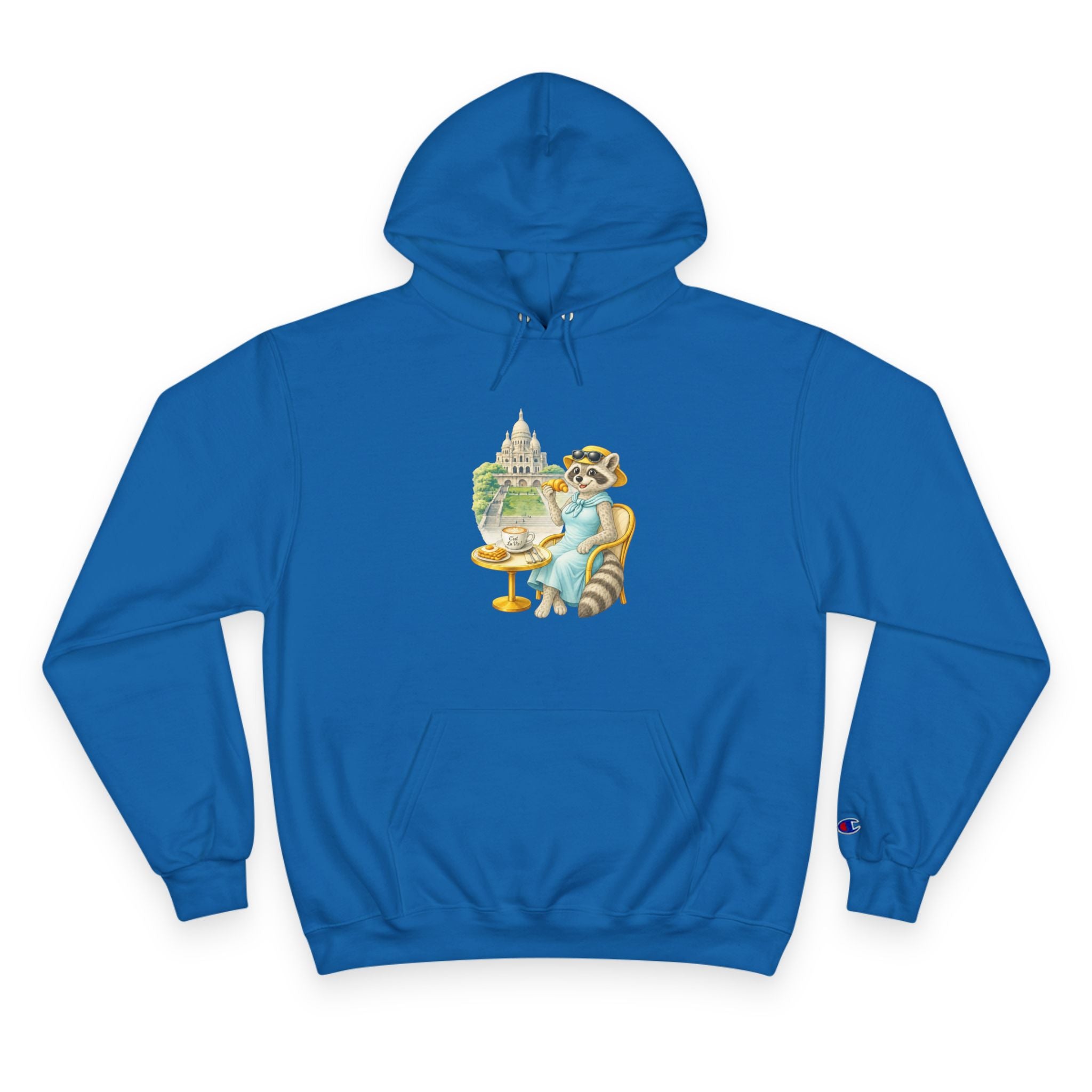 Champion Unisex Hoodie  –  Racoon Montmartre  "C'est La Vie" Back Print