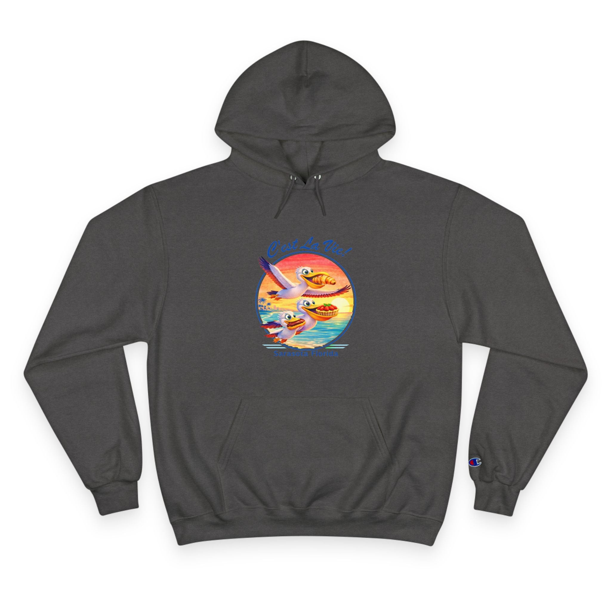 Champion Unisex Hoodie –  Pelican Sunset "C'est La Vie" Back Print