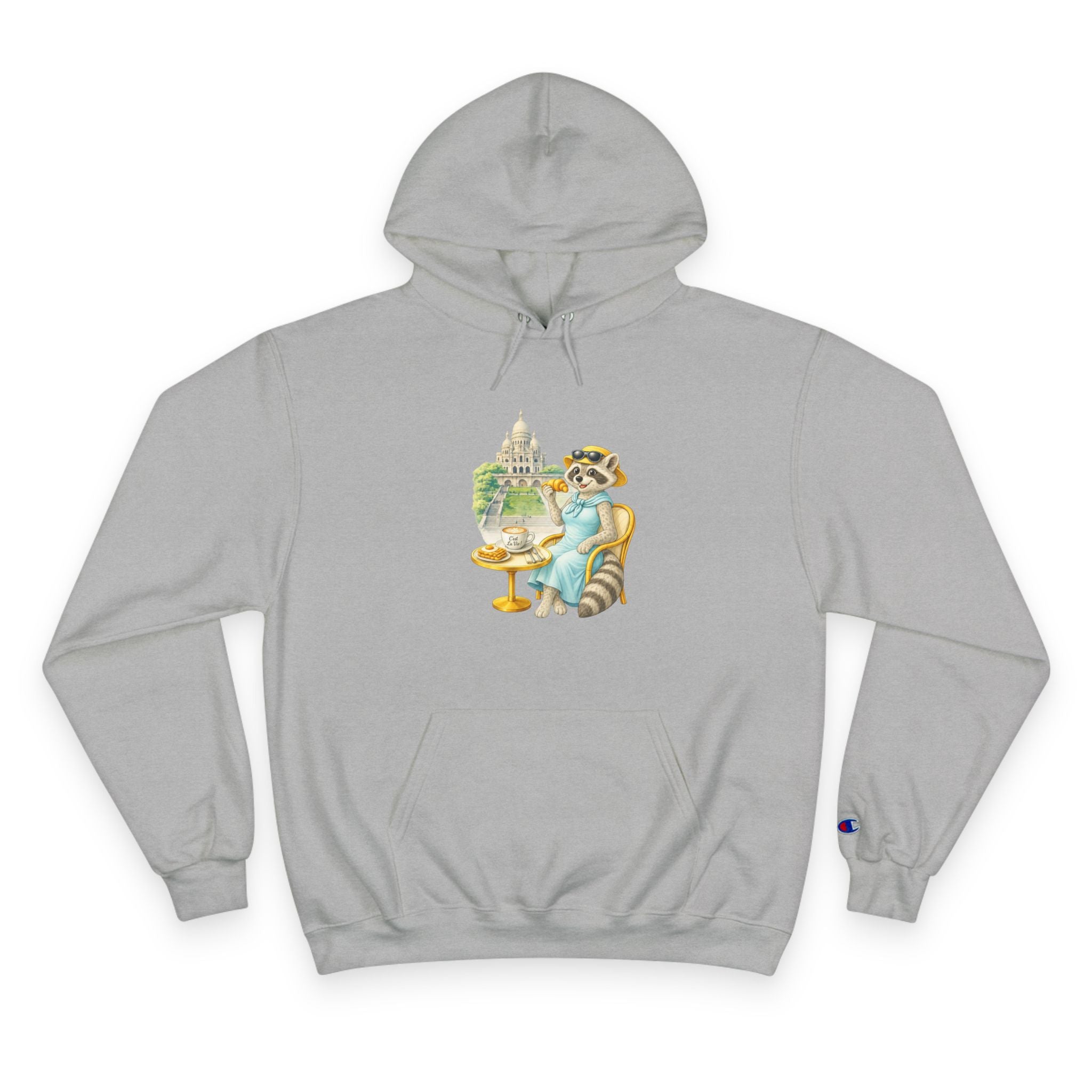 Champion Unisex Hoodie  –  Racoon Montmartre  "C'est La Vie" Back Print