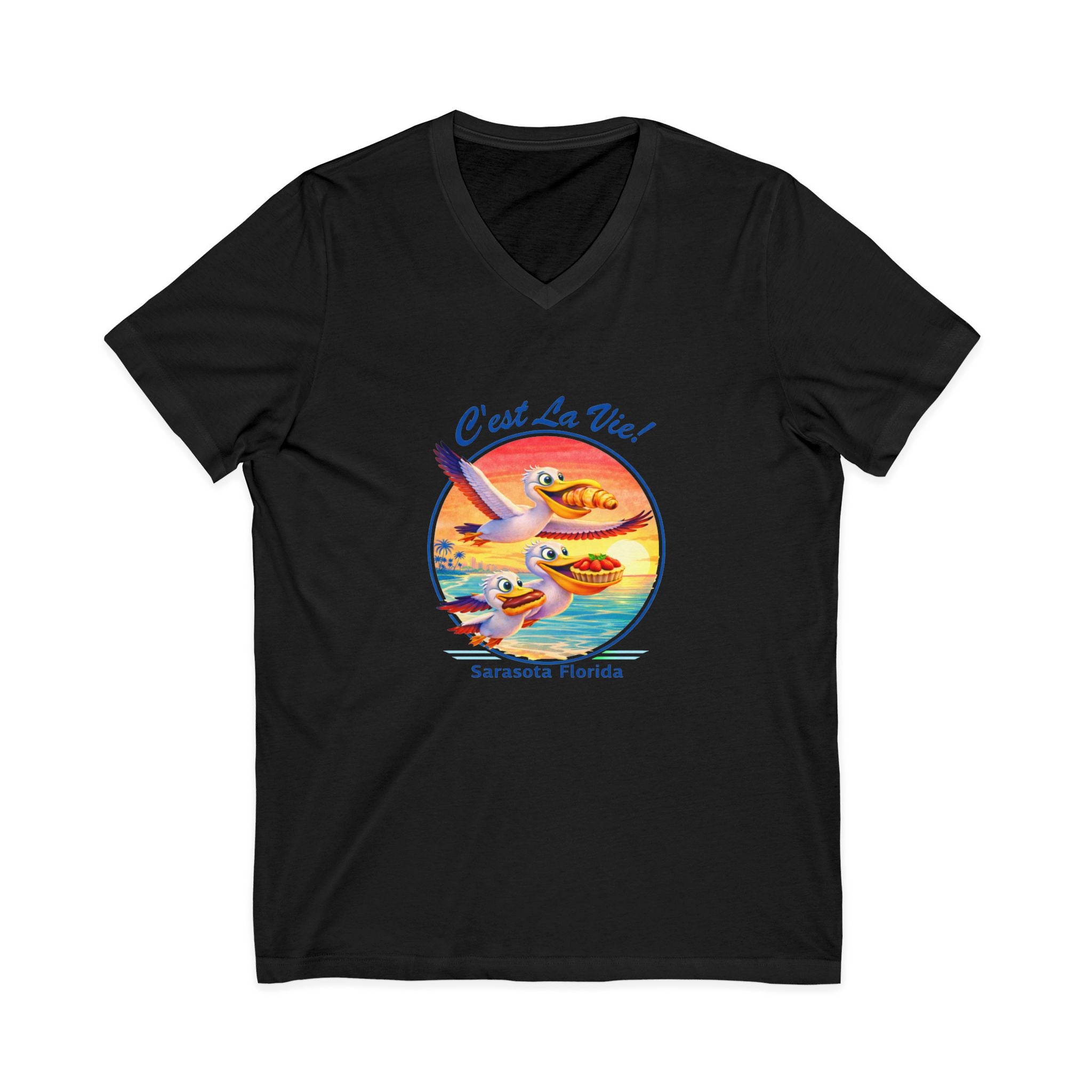 Unisex V-Neck T-Shirt C'est La Vie — Pelican Sunset