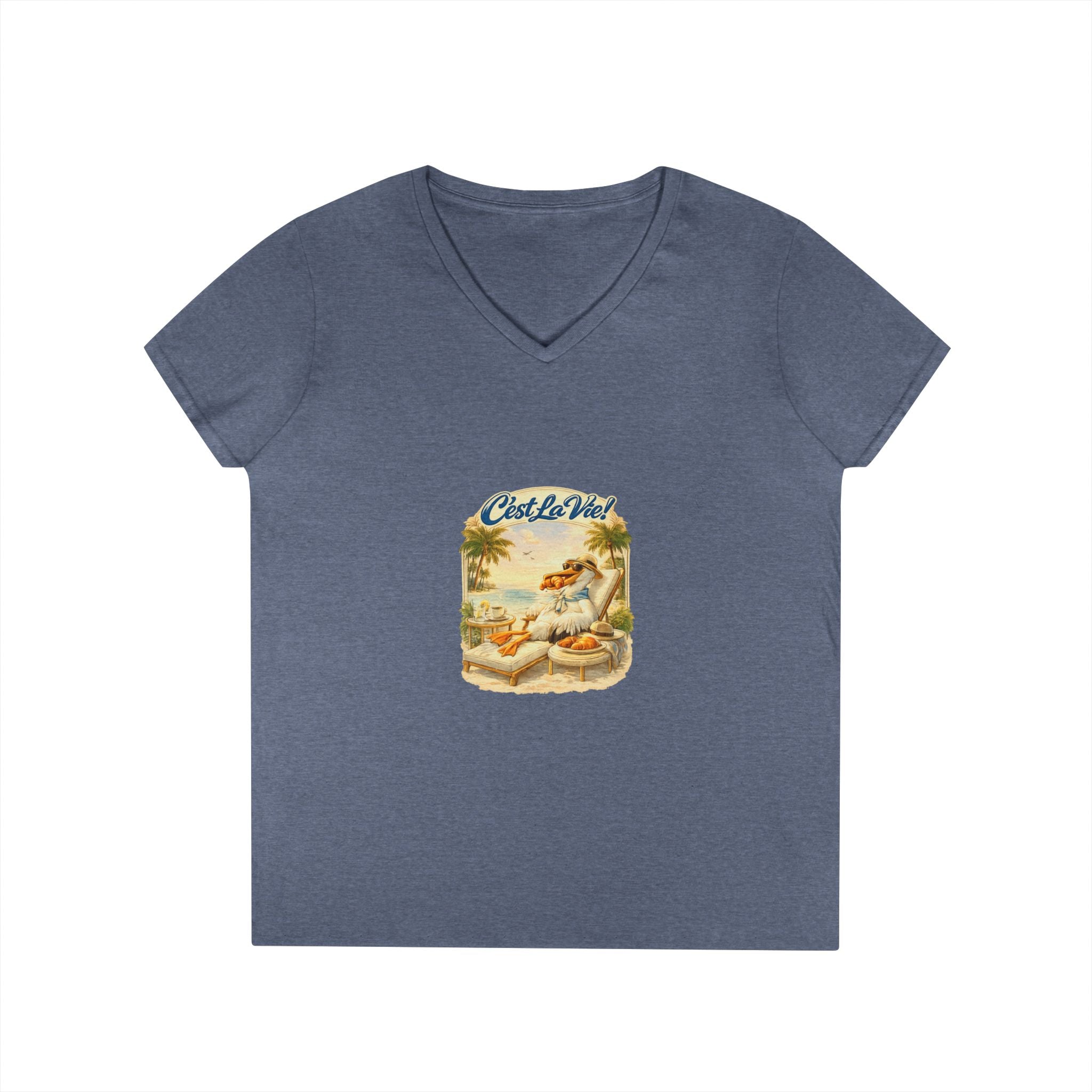 Women V-Neck T-Shirt - Pelican Retro Beach C’est La Vie