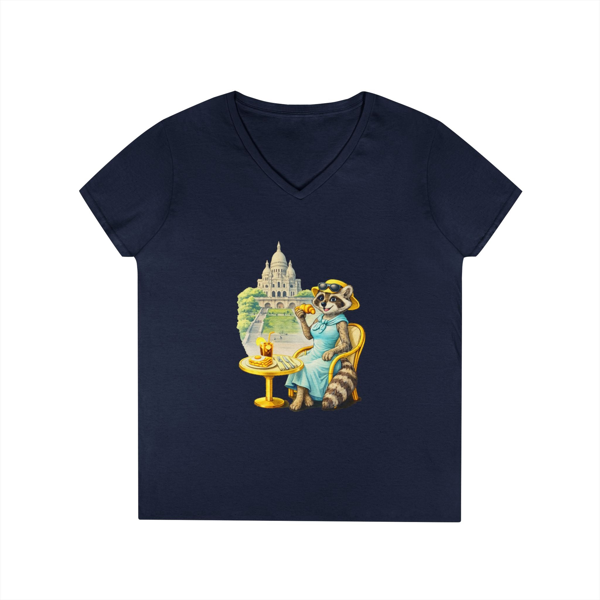 Women V-Neck T-Shirt — Racoon Paris with C’est La Vie