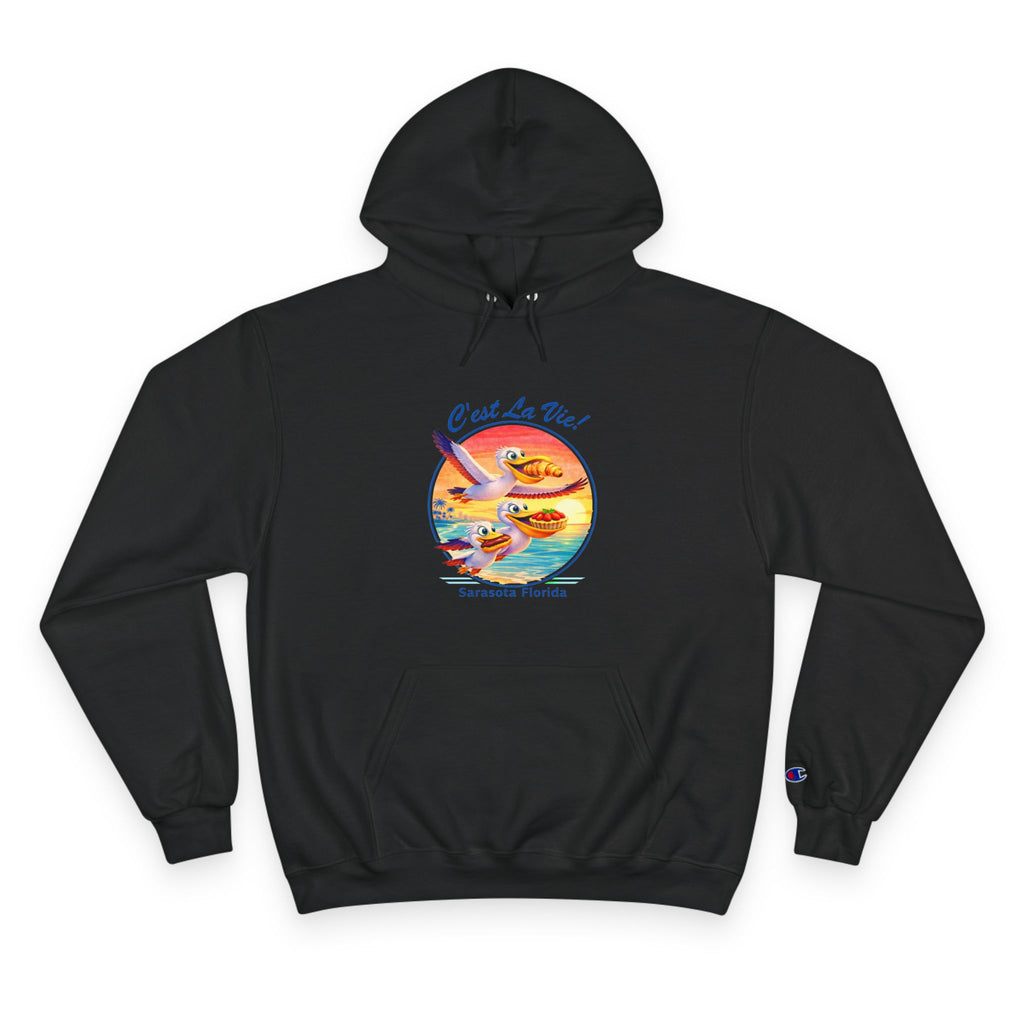 Champion Unisex Hoodie –  Pelican Sunset "C'est La Vie" Back Print