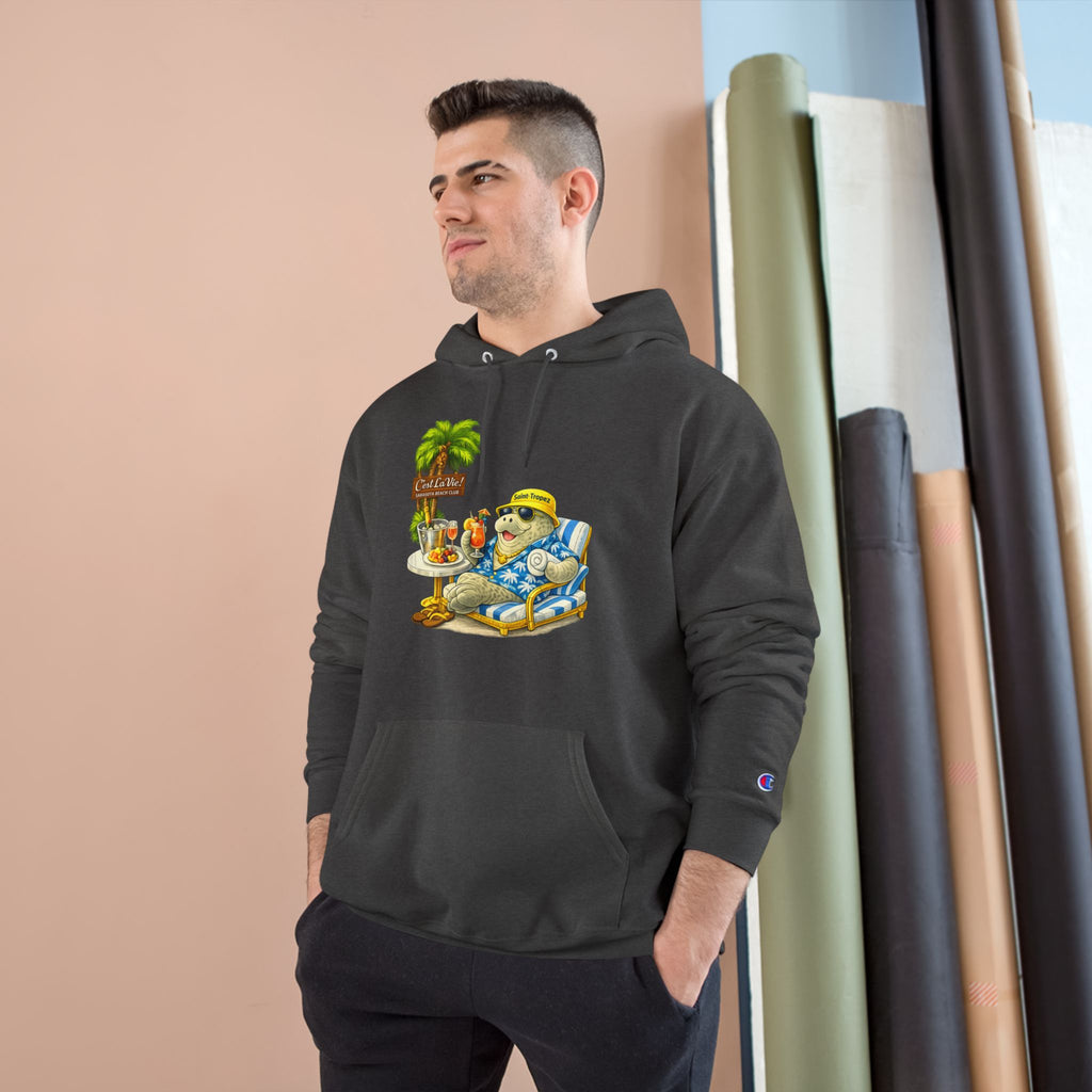 Champion Unisex Hoodie –  Manatee Saint-Tropez "C'est La Vie" Back Print
