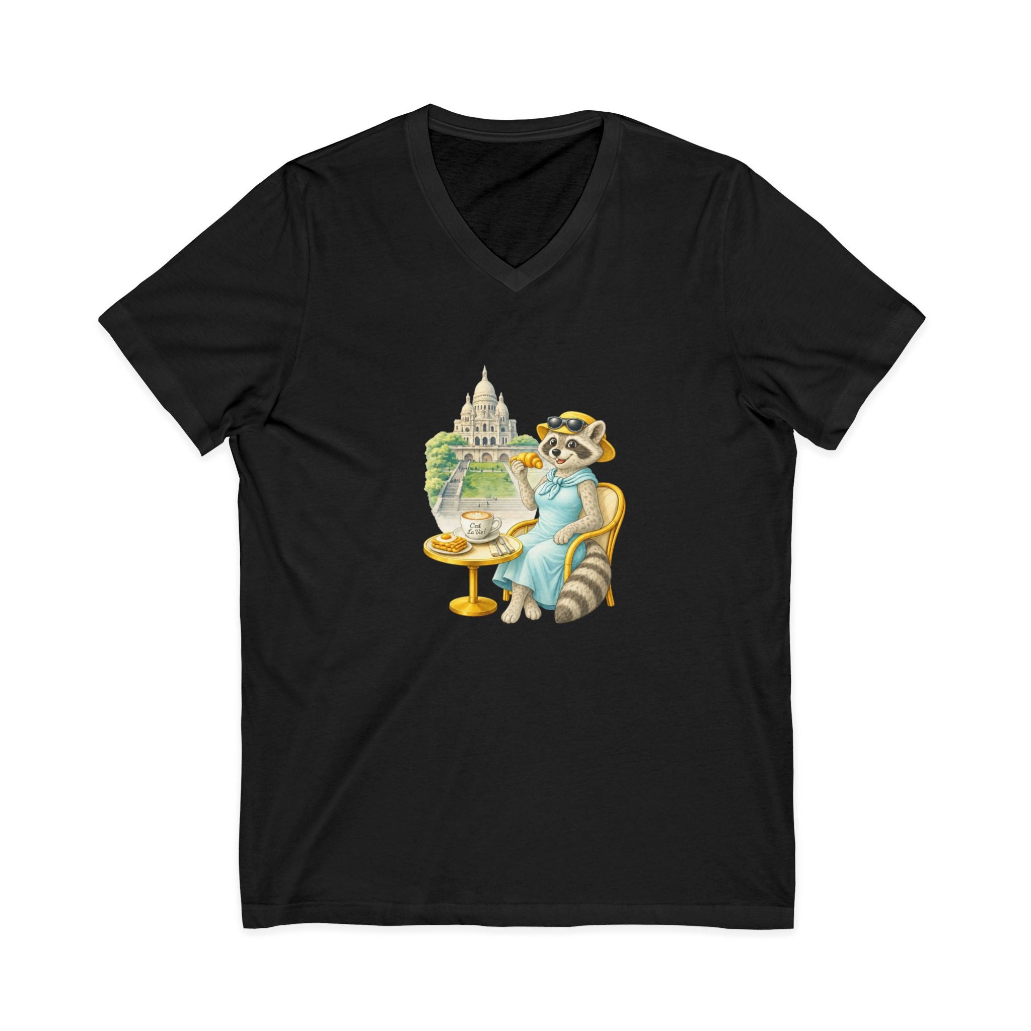 Unisex V-Neck T-Shirt C'est La Vie — Racoon Montmartre