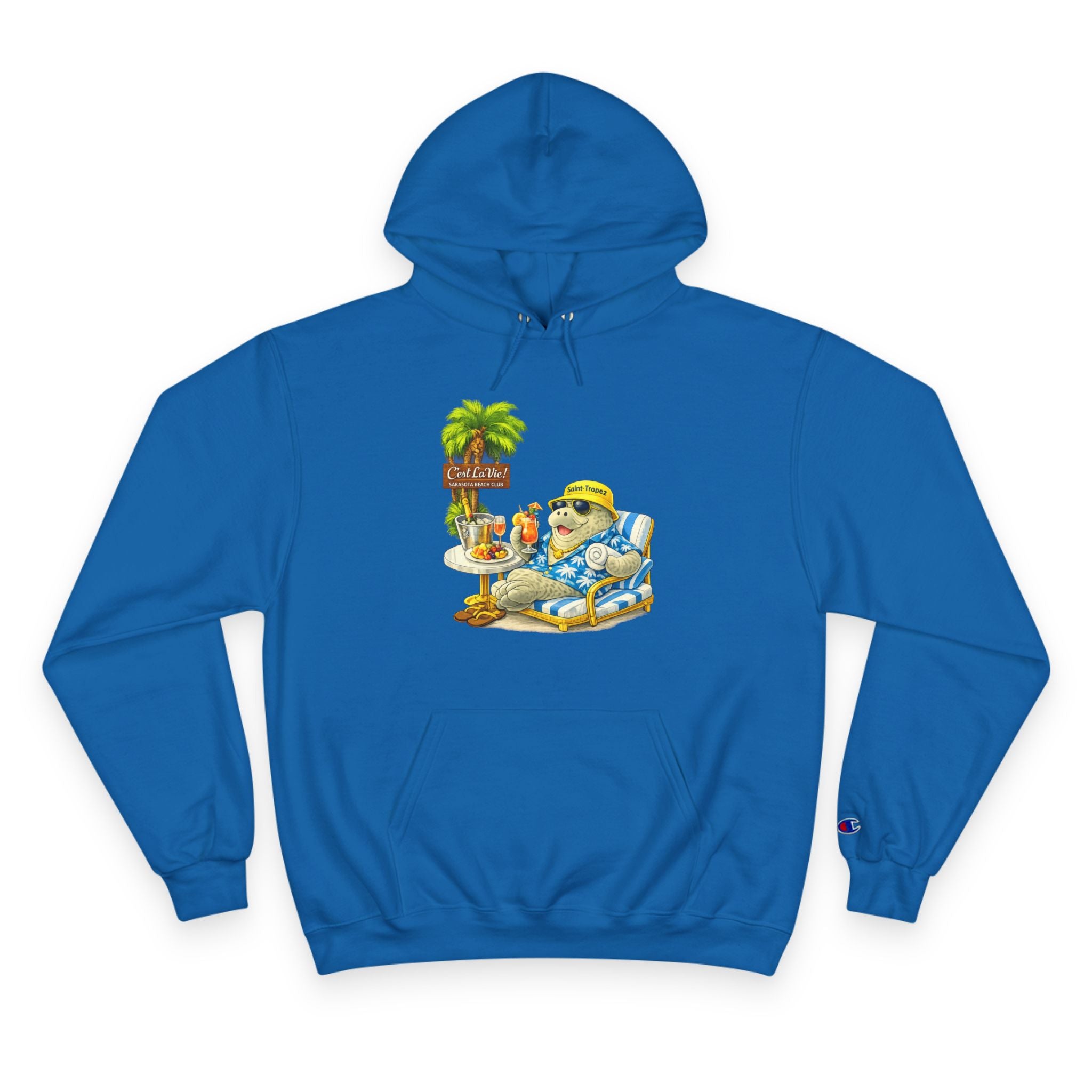 Champion Unisex Hoodie –  Manatee Saint-Tropez "C'est La Vie" Back Print