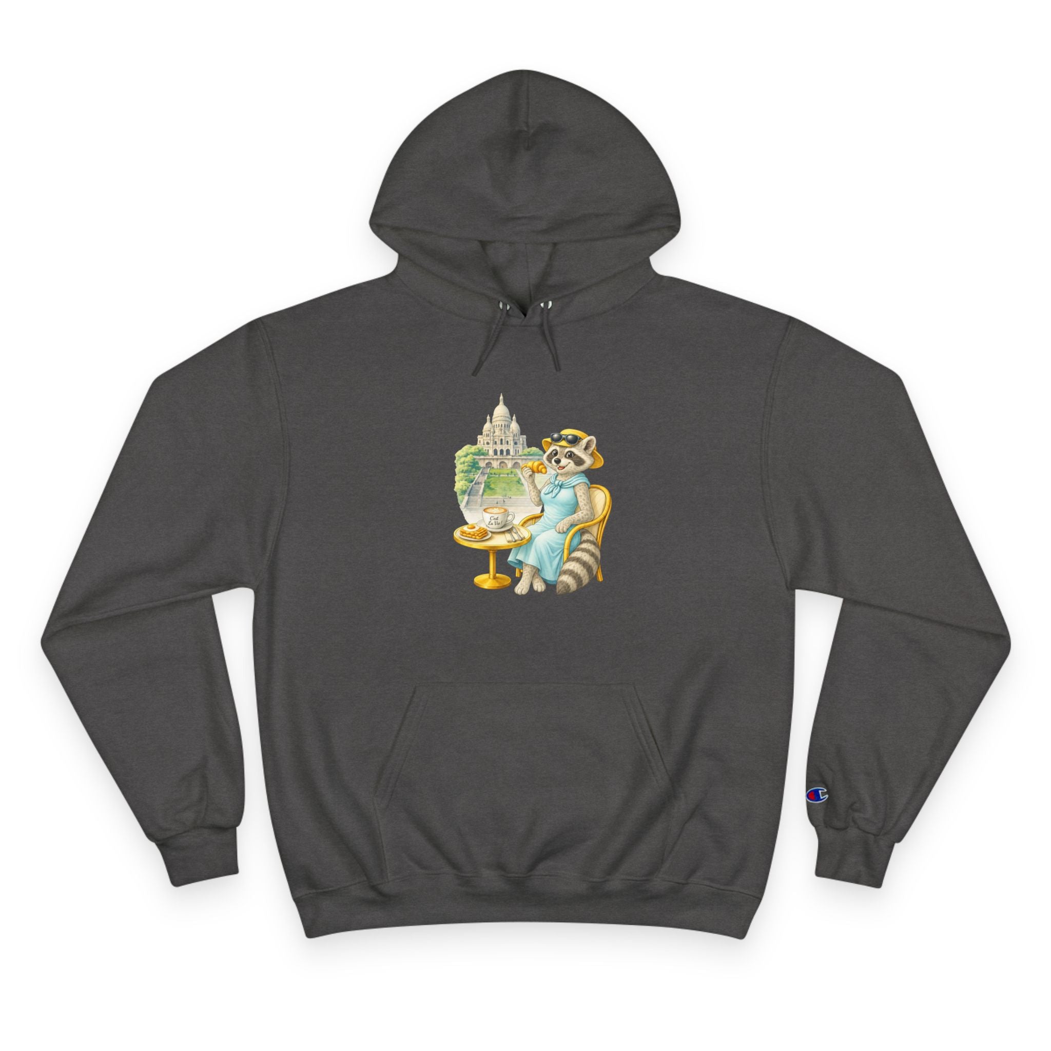 Champion Unisex Hoodie  –  Racoon Montmartre  "C'est La Vie" Back Print