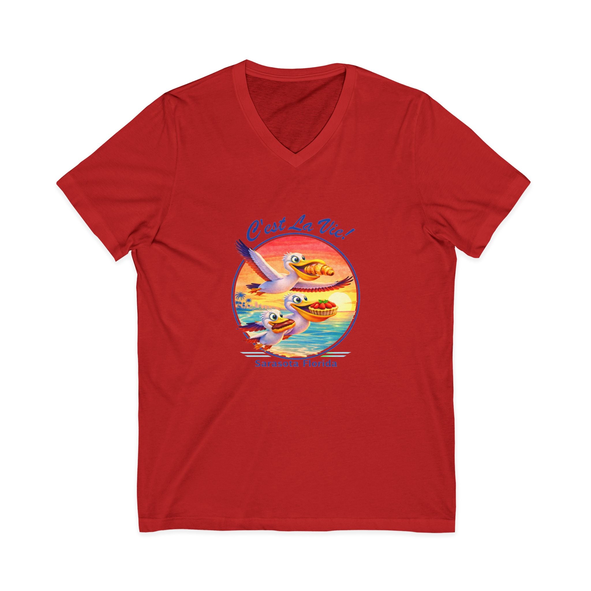 Unisex V-Neck T-Shirt C'est La Vie — Pelican Sunset