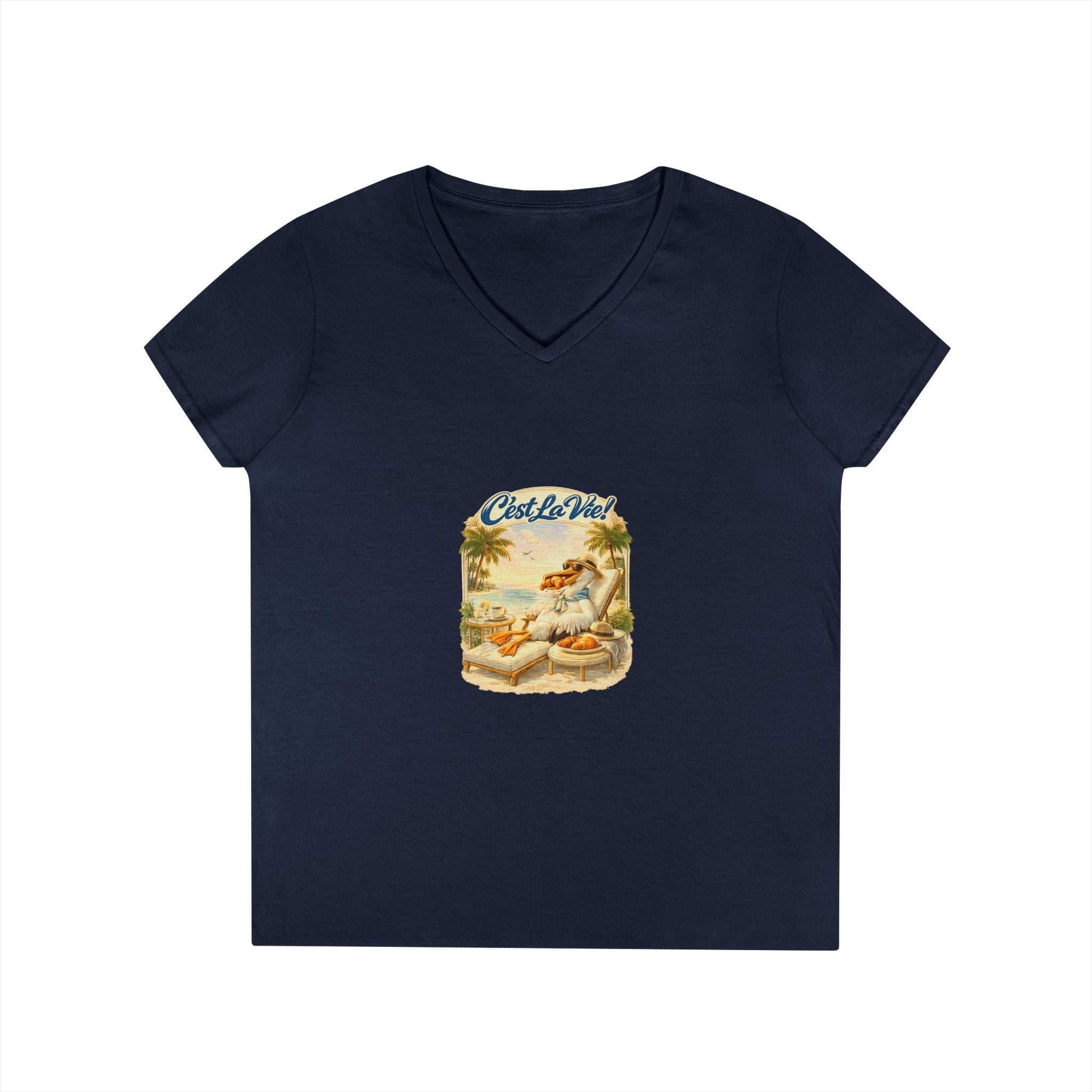 Women V-Neck T-Shirt - Pelican Retro Beach C’est La Vie