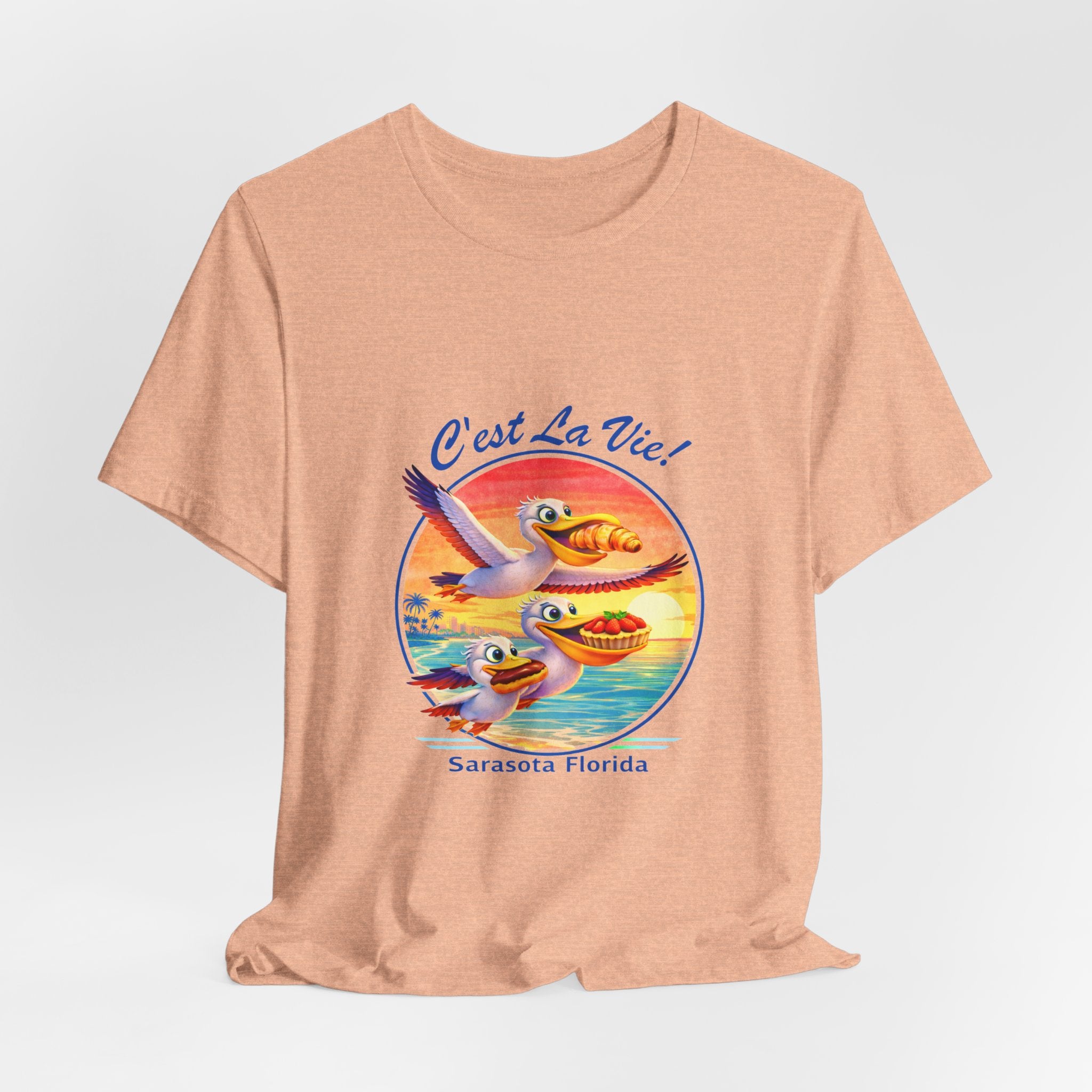 T-Shirt C'est La Vie — Owner Edition  Sunset Pelican with QR Code in the back