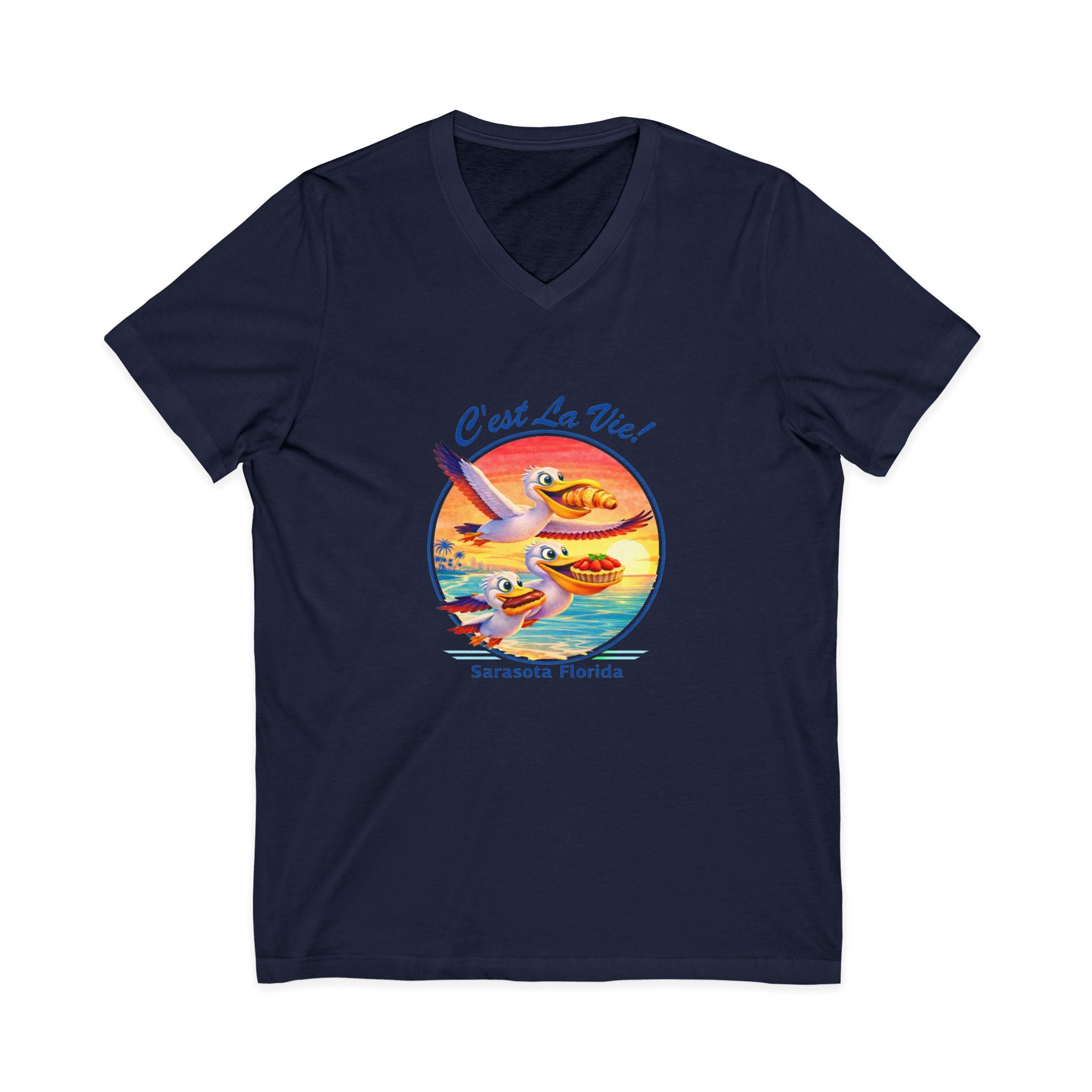 Unisex V-Neck T-Shirt C'est La Vie — Pelican Sunset