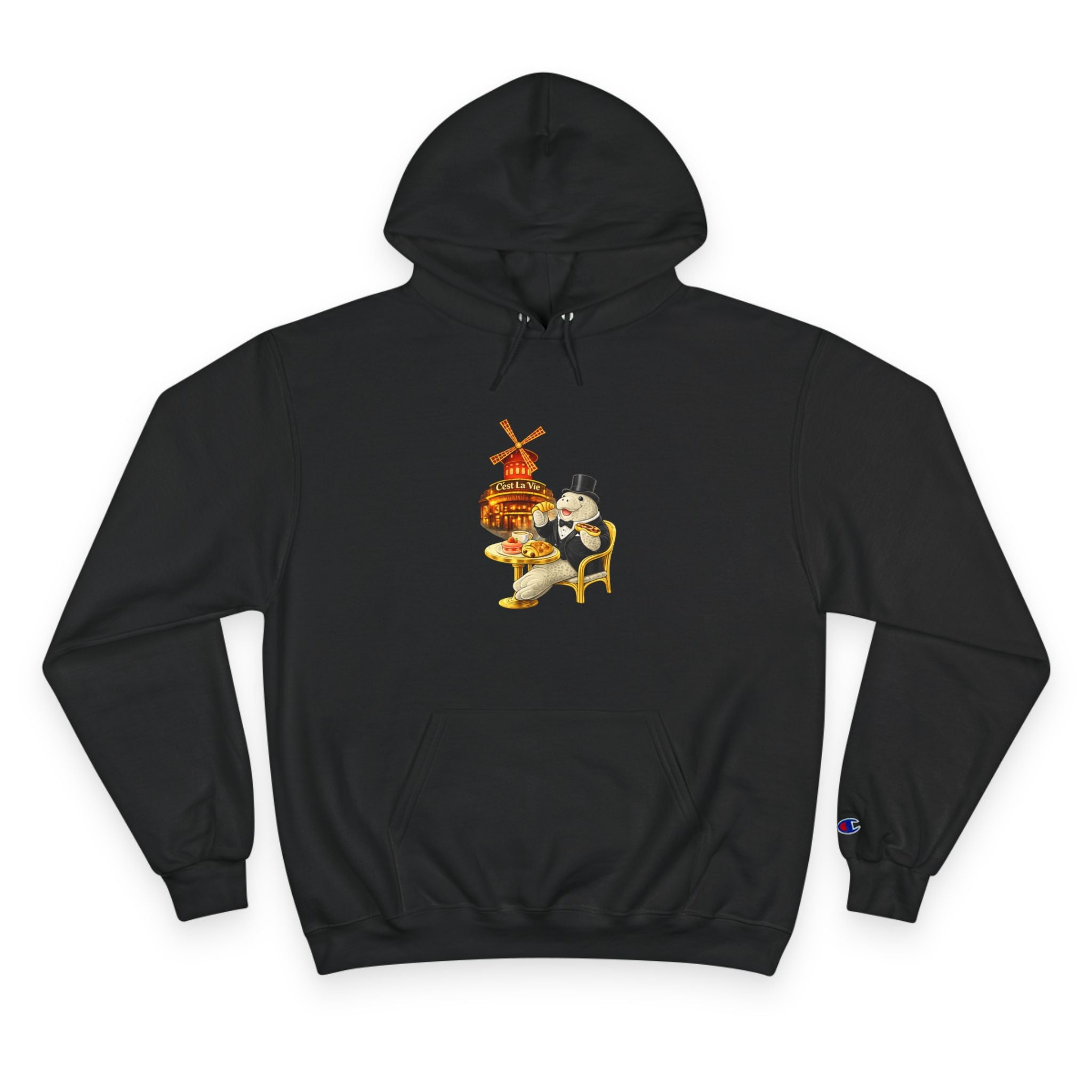 Champion Unisex Hoodie Owner Edition –  Manatee Moulin  "C'est La Vie" Back Print