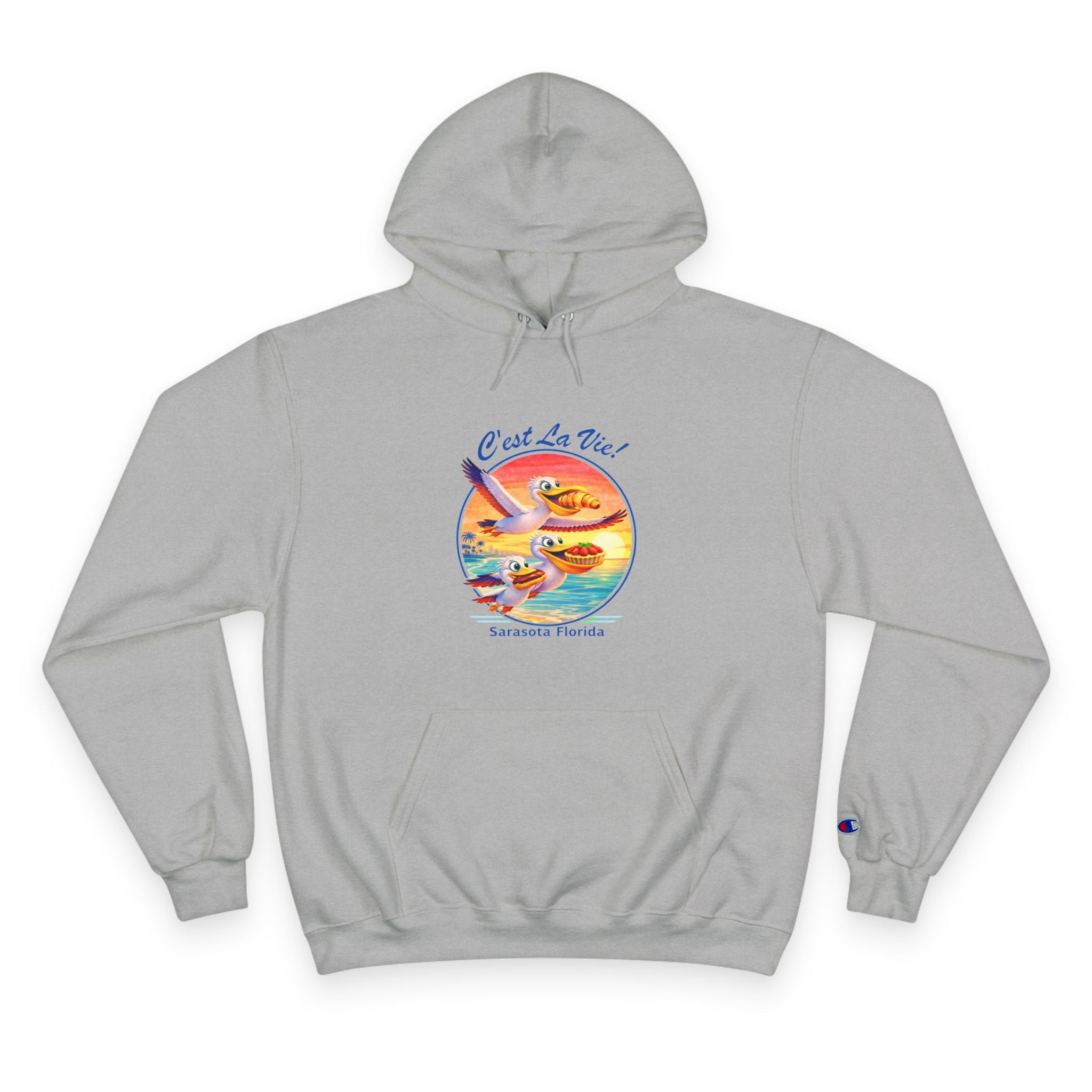 Champion Unisex Hoodie –  Pelican Sunset "C'est La Vie" Back Print