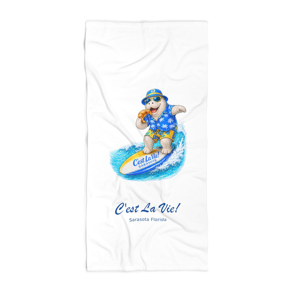Beach Towel — Manatee Surfer C’est La Vie!