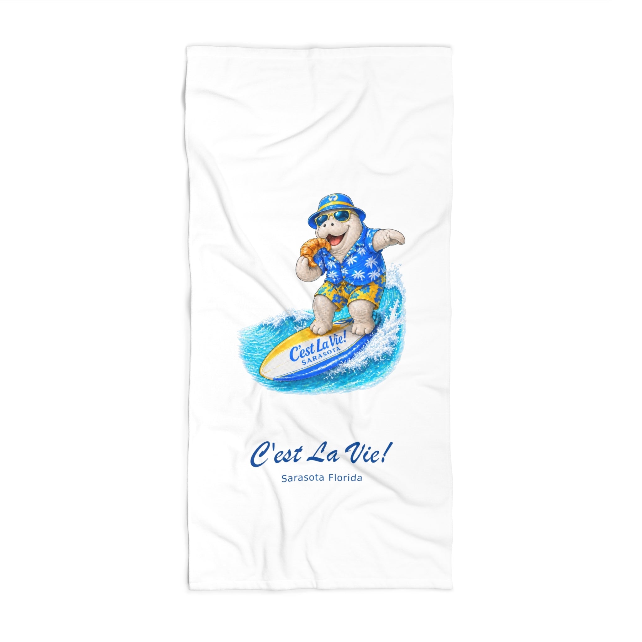 Beach Towel — Manatee Surfer C’est La Vie!
