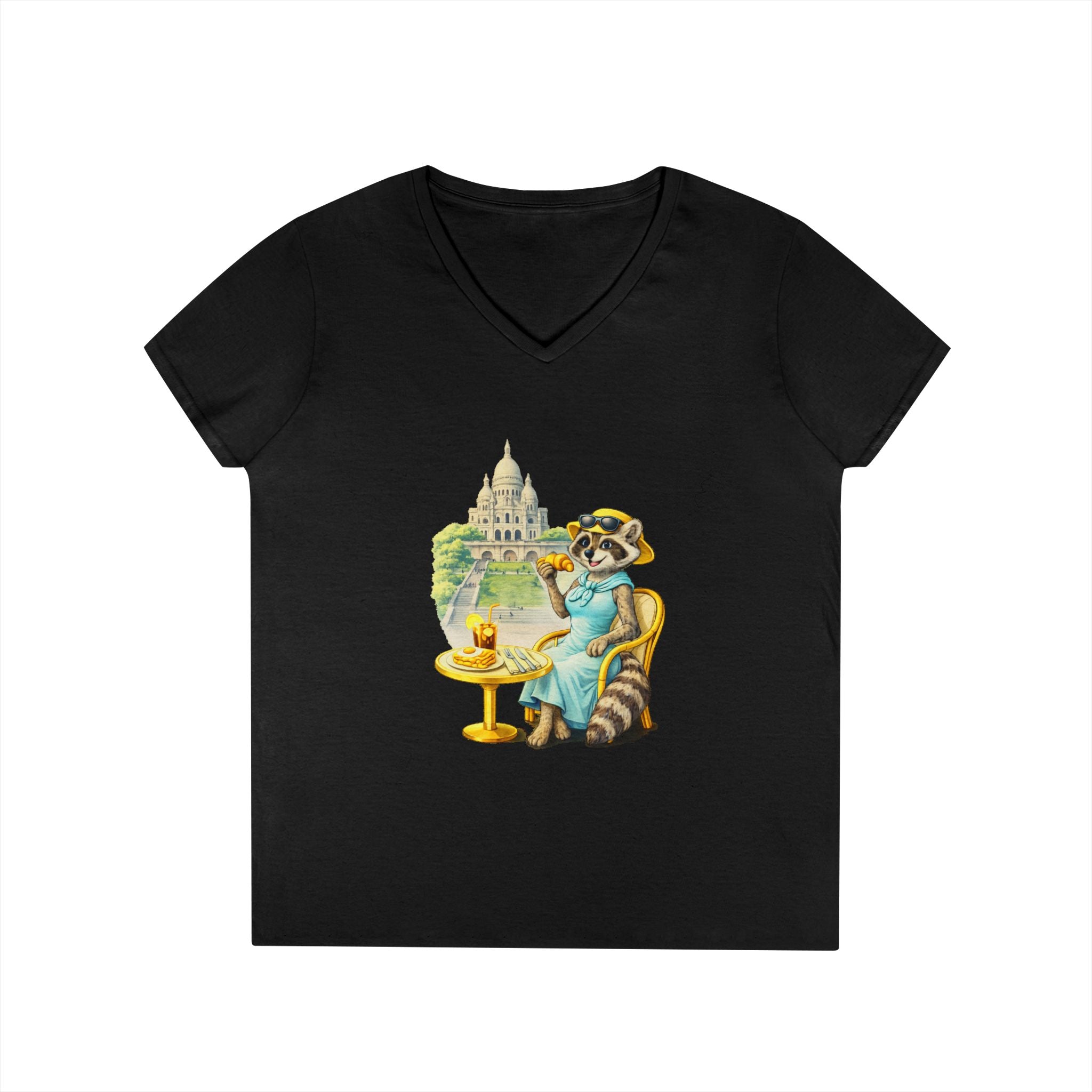Women V-Neck T-Shirt — Racoon Paris with C’est La Vie