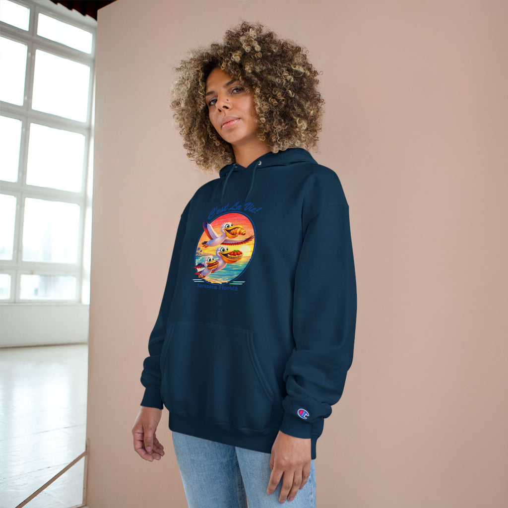 Champion Unisex Hoodie –  Pelican Sunset "C'est La Vie" Back Print