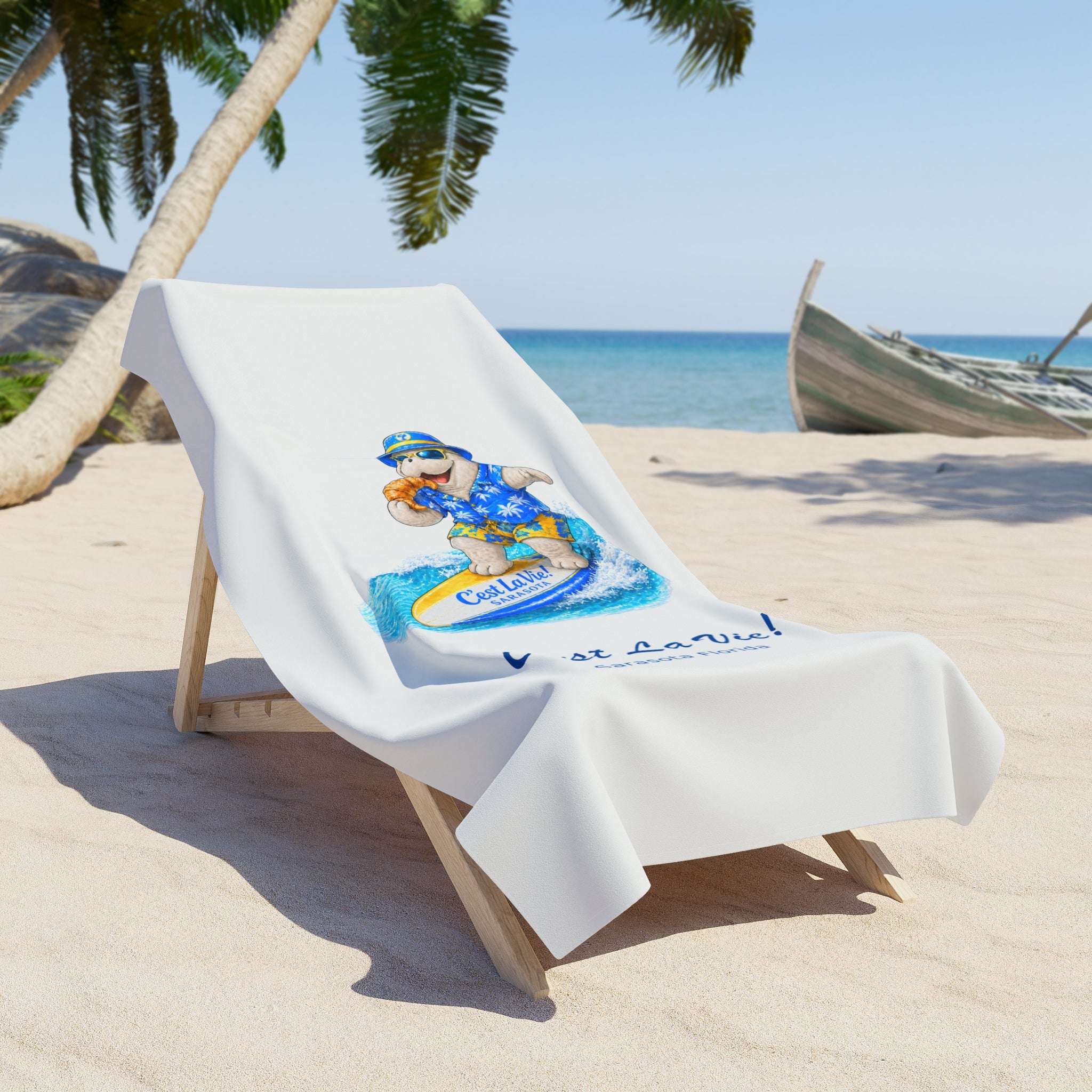Beach Towel — Manatee Surfer C’est La Vie!