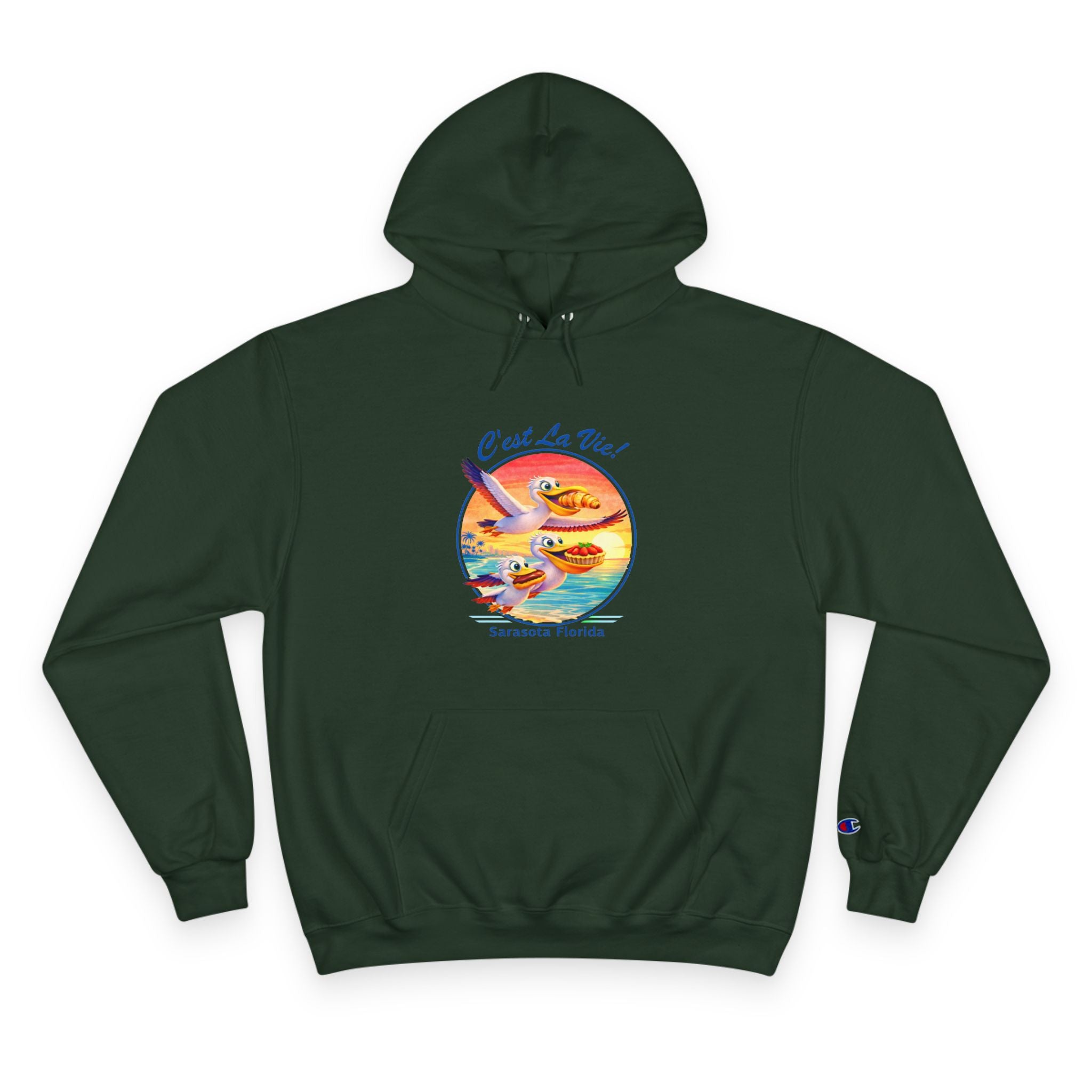 Champion Unisex Hoodie –  Pelican Sunset "C'est La Vie" Back Print