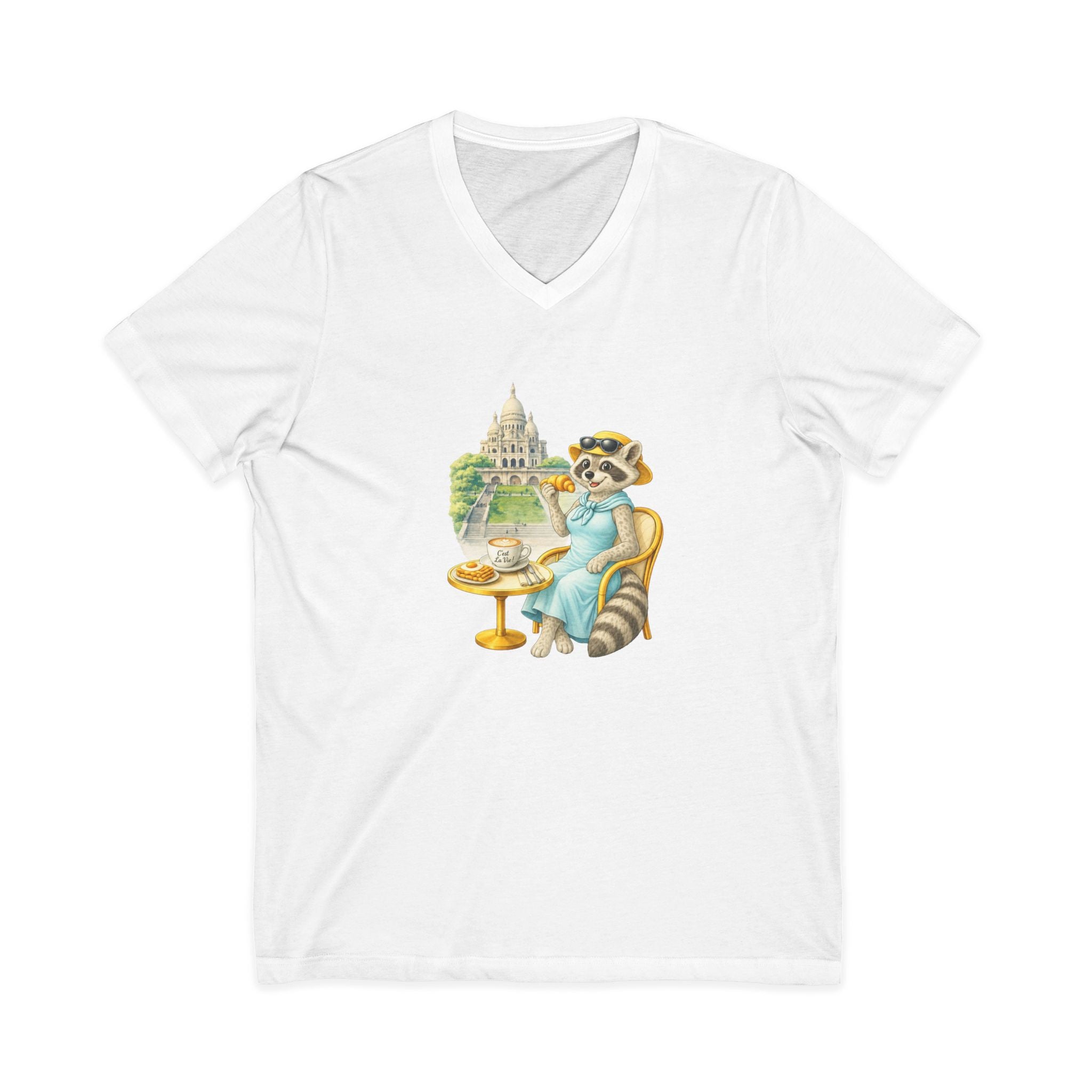 Unisex V-Neck T-Shirt C'est La Vie — Racoon Montmartre