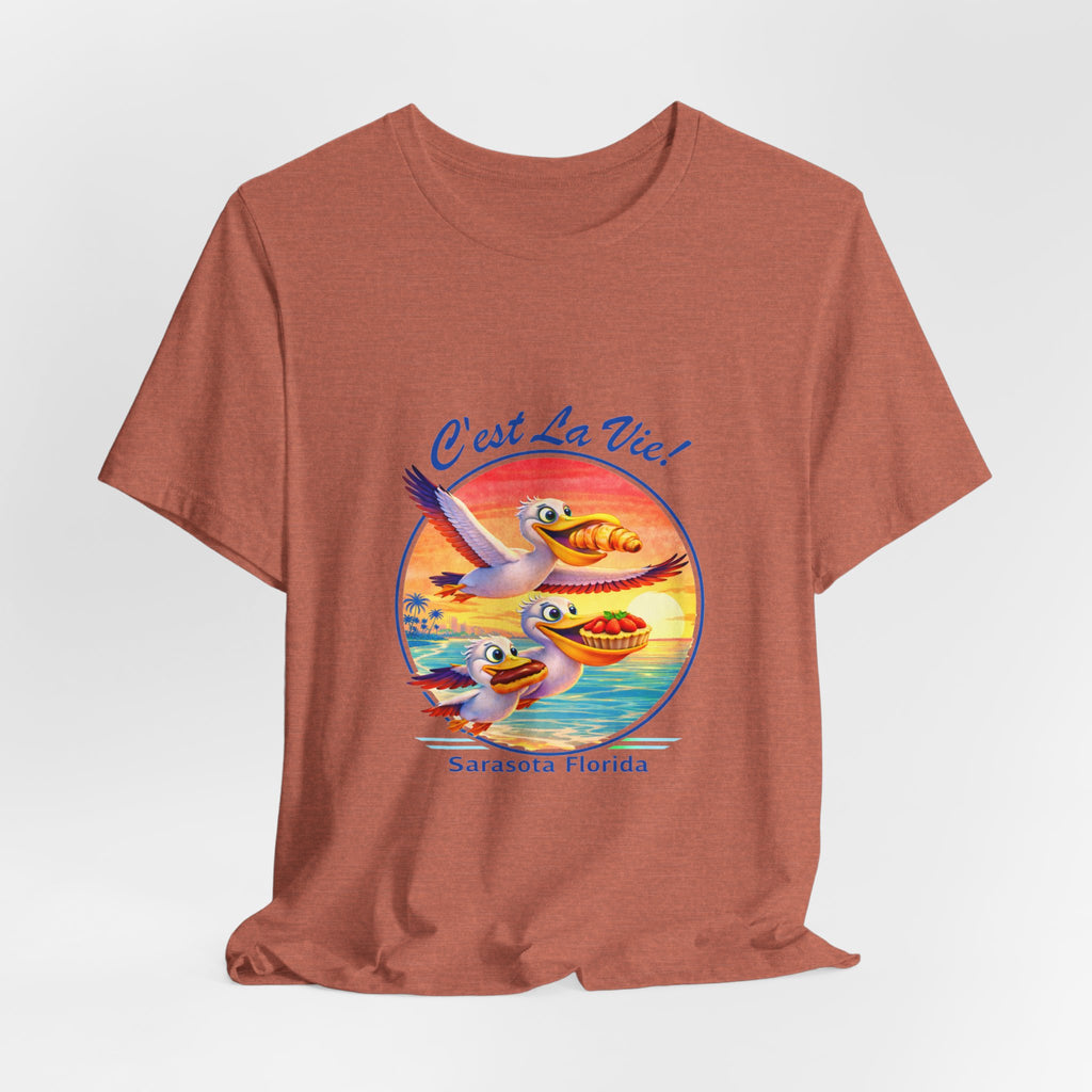 T-Shirt C'est La Vie — Owner Edition  Sunset Pelican with QR Code in the back