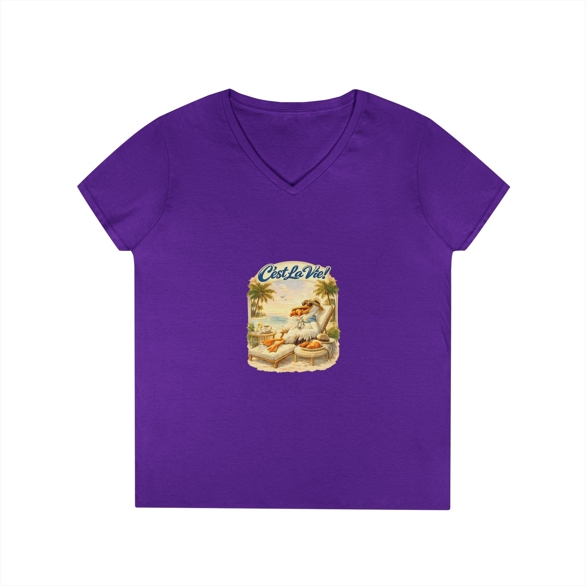 Women V-Neck T-Shirt - Pelican Retro Beach C’est La Vie