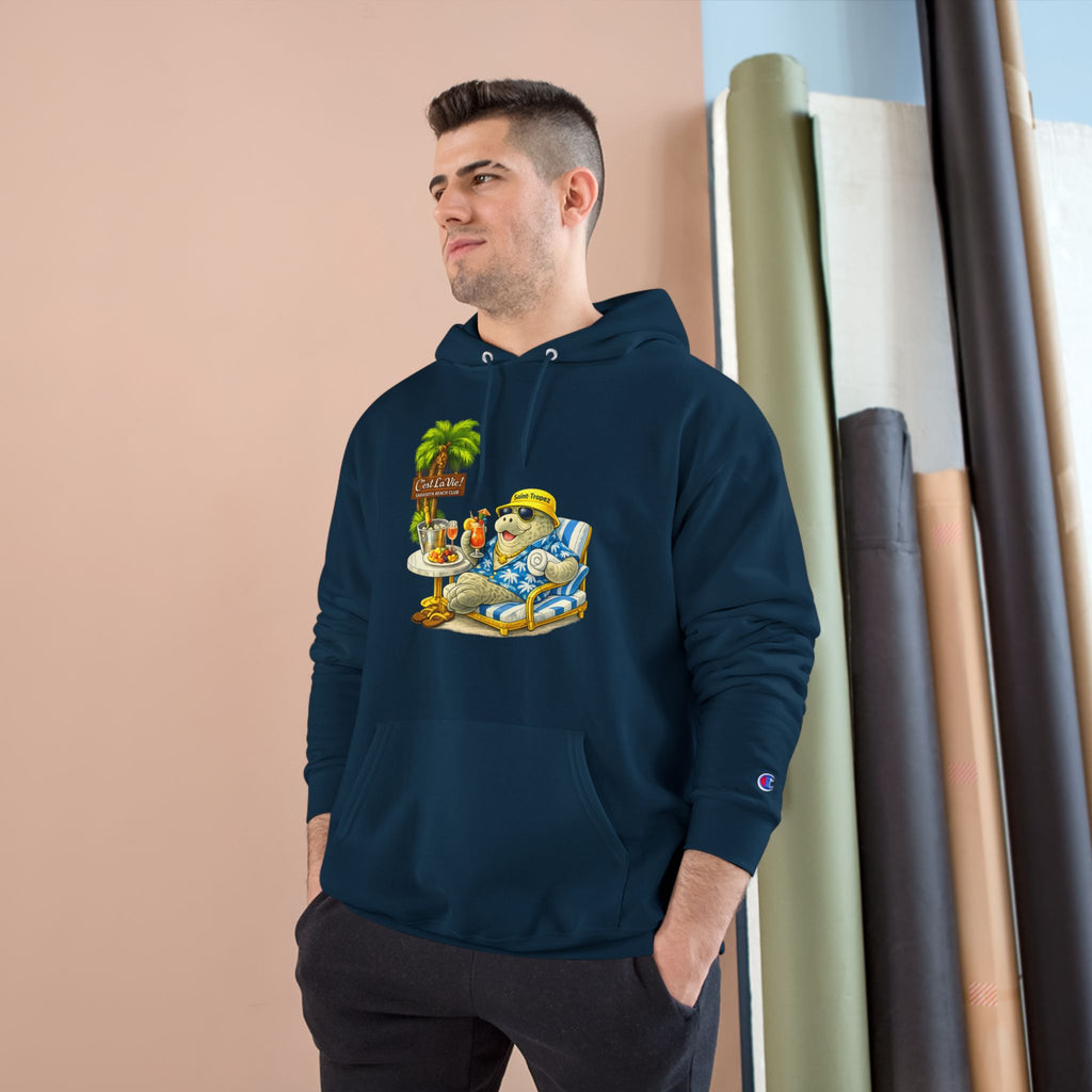 Champion Unisex Hoodie –  Manatee Saint-Tropez "C'est La Vie" Back Print