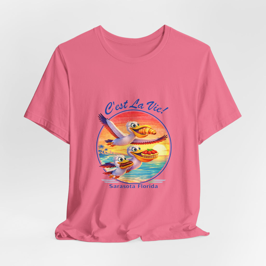 T-Shirt C'est La Vie — Owner Edition  Sunset Pelican with QR Code in the back