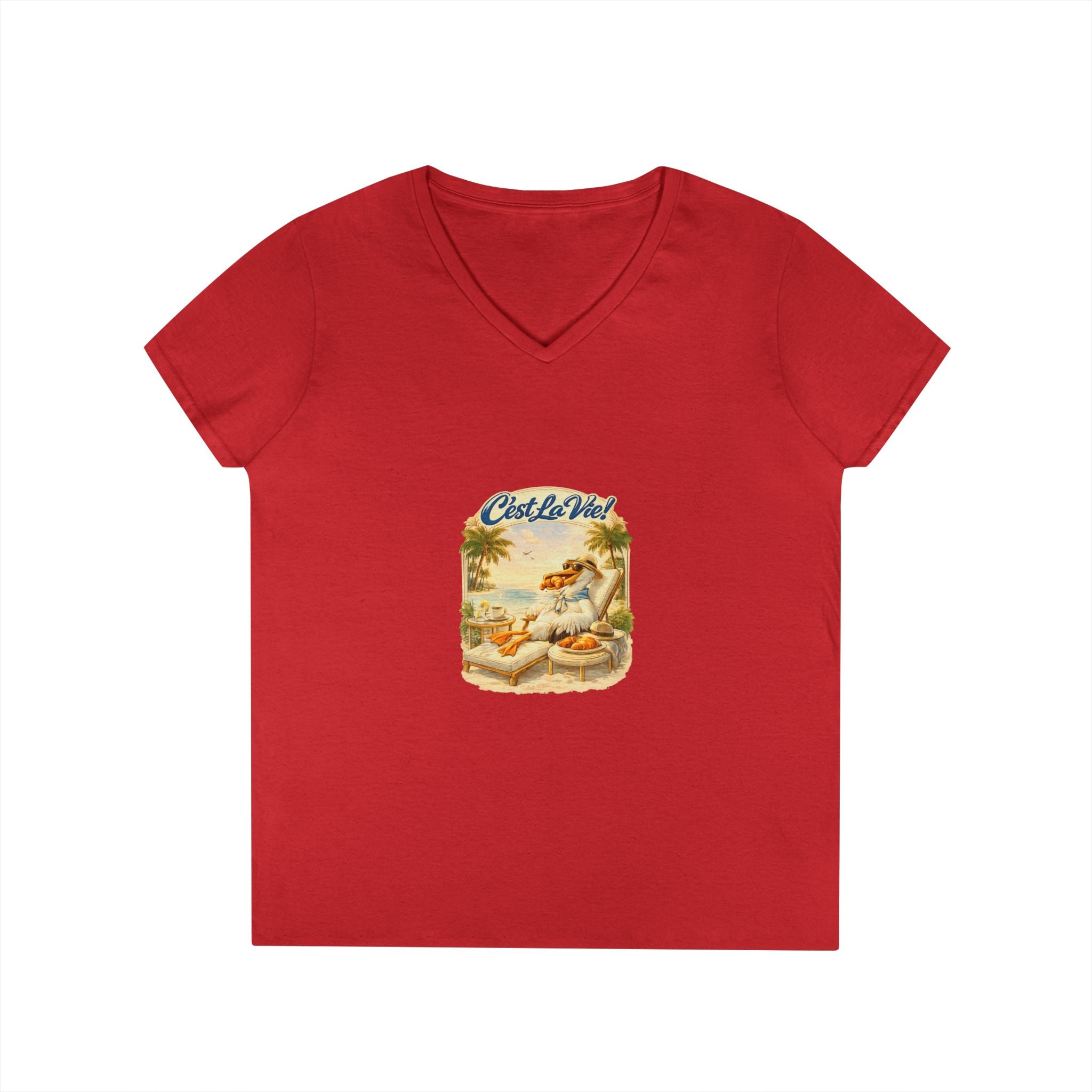 Women V-Neck T-Shirt - Pelican Retro Beach C’est La Vie