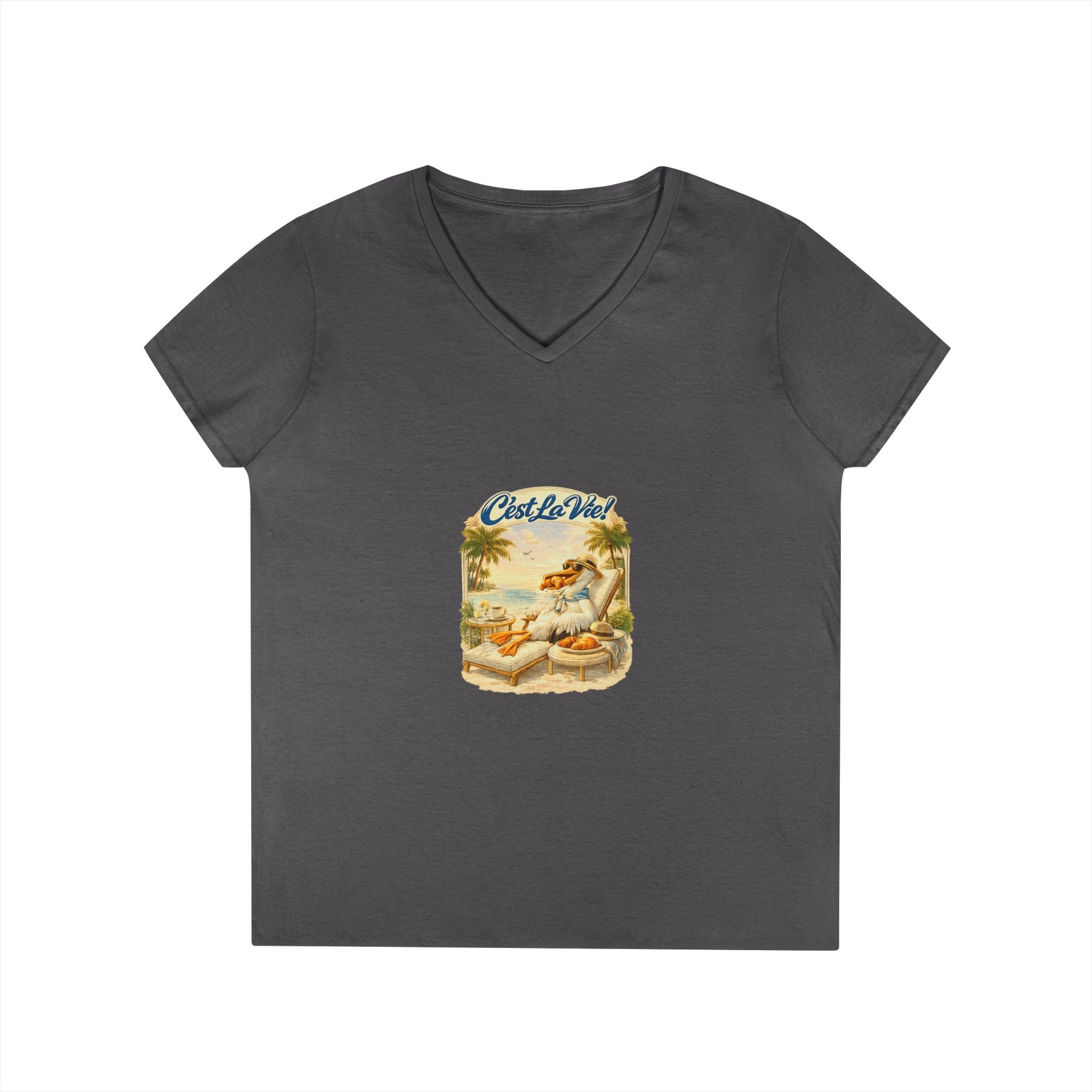 Women V-Neck T-Shirt - Pelican Retro Beach C’est La Vie