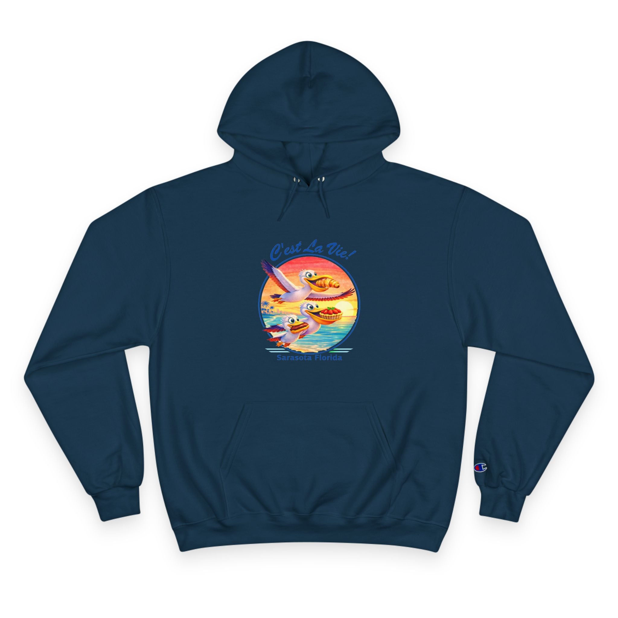 Champion Unisex Hoodie –  Pelican Sunset "C'est La Vie" Back Print