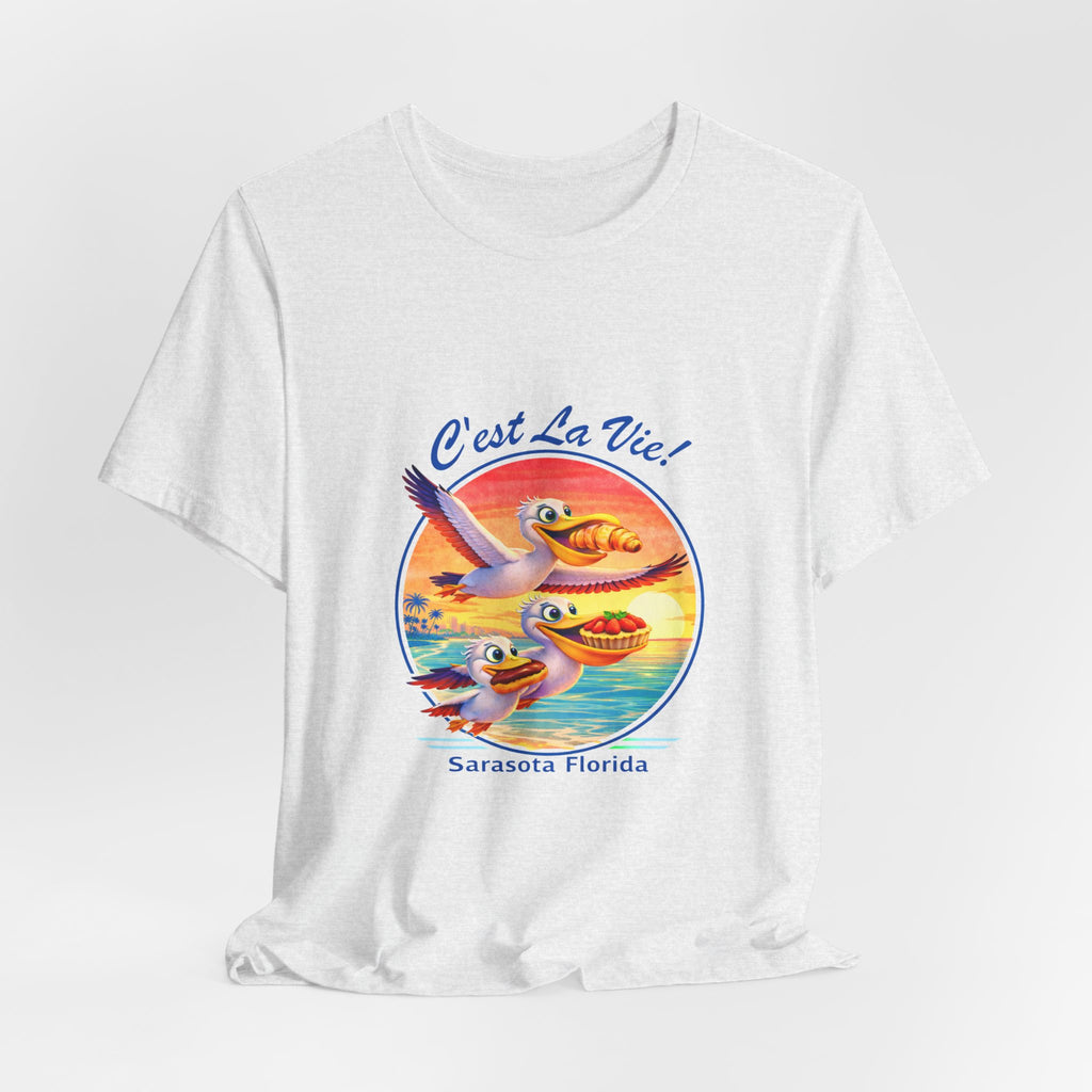 T-Shirt C'est La Vie — Owner Edition  Sunset Pelican with QR Code in the back