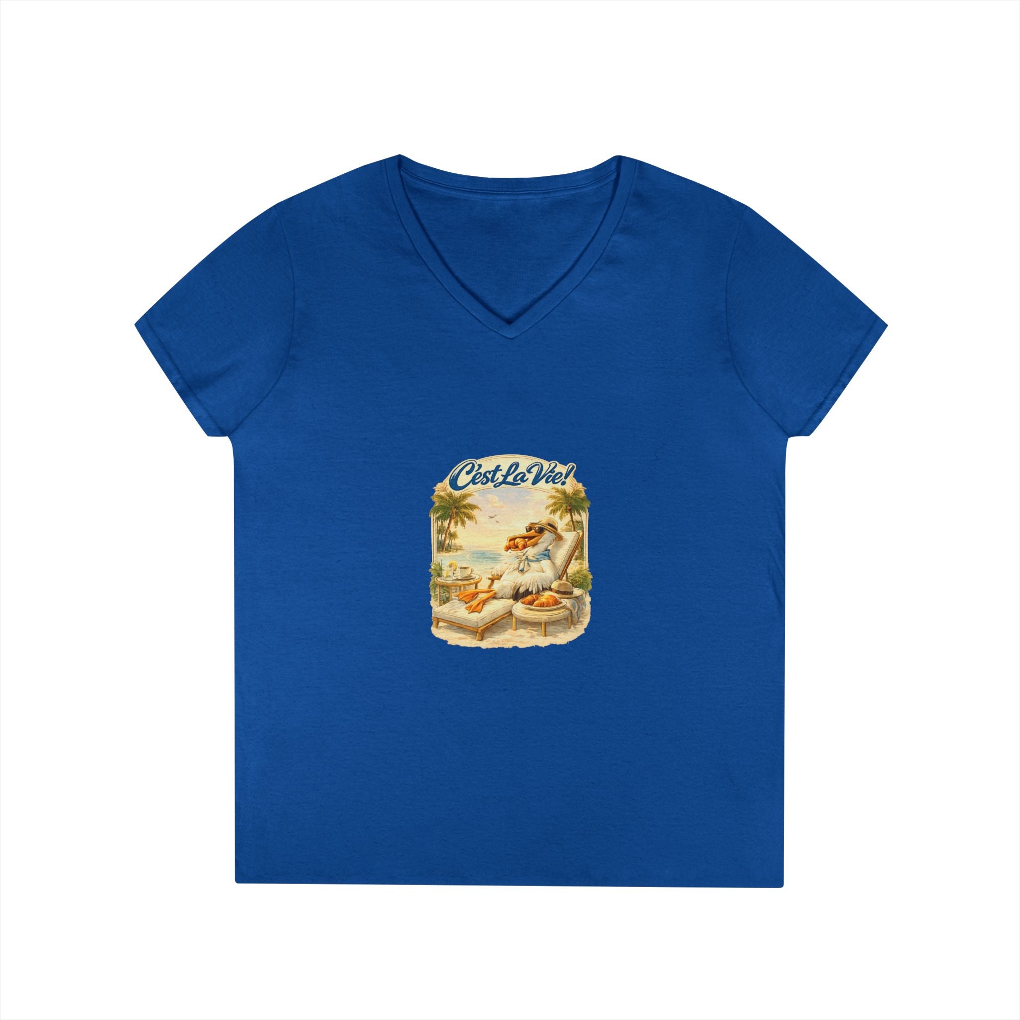 Women V-Neck T-Shirt - Pelican Retro Beach C’est La Vie