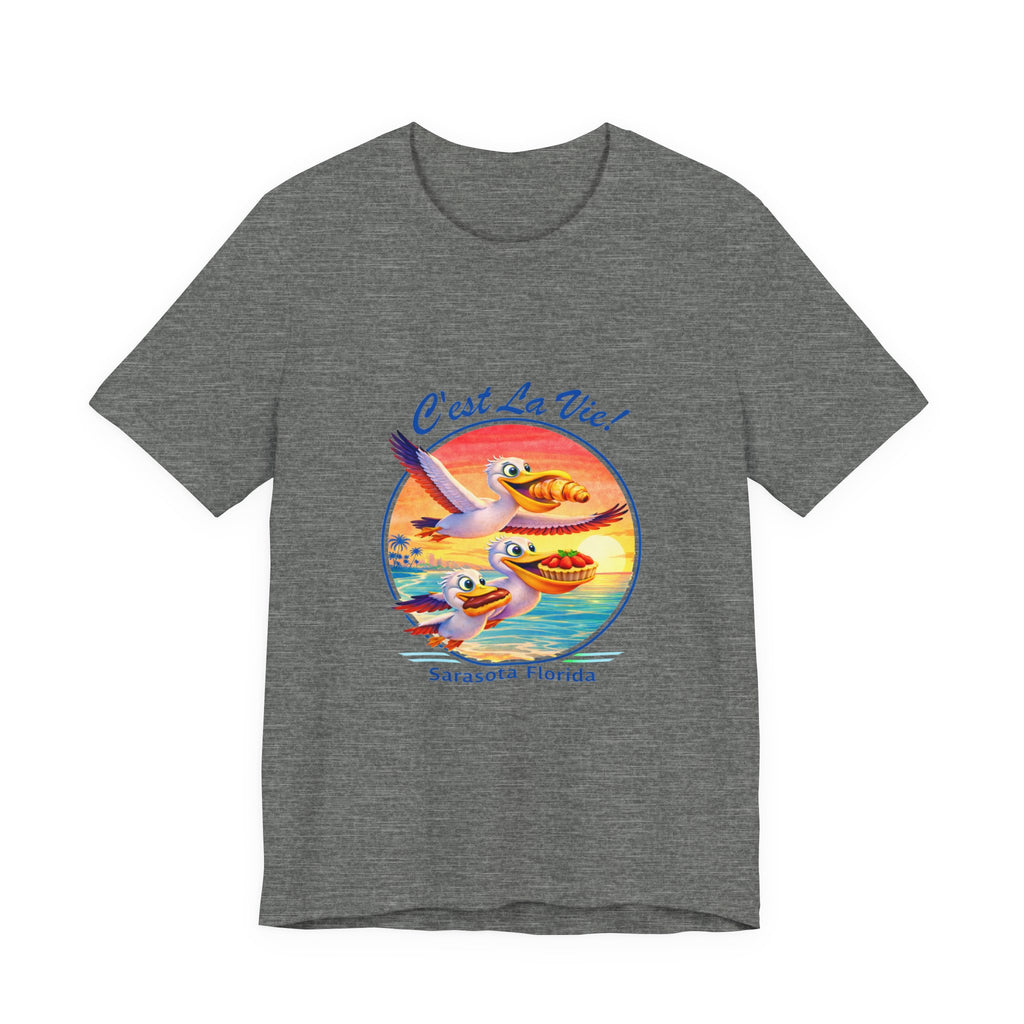 T-Shirt C'est La Vie — Owner Edition  Sunset Pelican with QR Code in the back