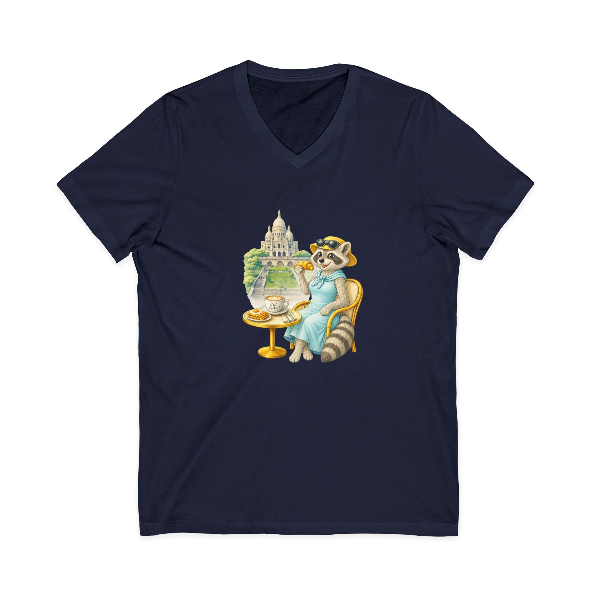 Unisex V-Neck T-Shirt C'est La Vie — Racoon Montmartre