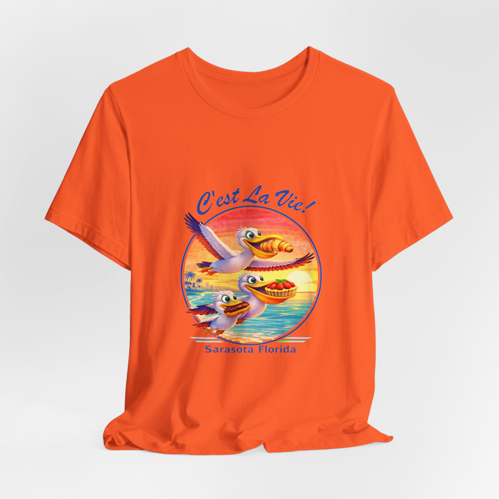 T-Shirt C'est La Vie — Owner Edition  Sunset Pelican with QR Code in the back