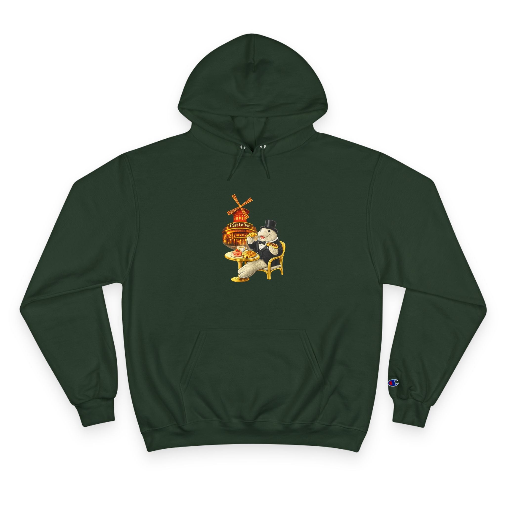 Champion Unisex Hoodie Owner Edition –  Manatee Moulin  "C'est La Vie" Back Print