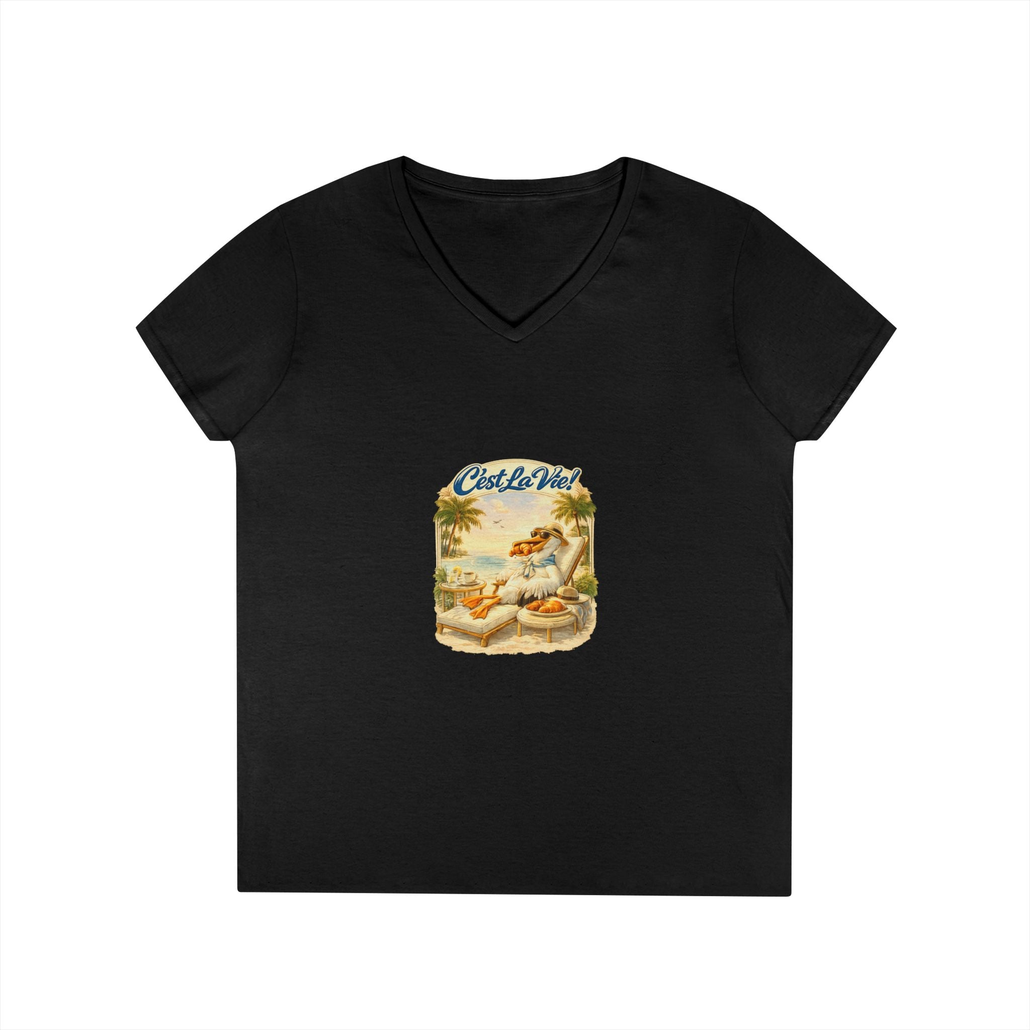 Women V-Neck T-Shirt - Pelican Retro Beach C’est La Vie