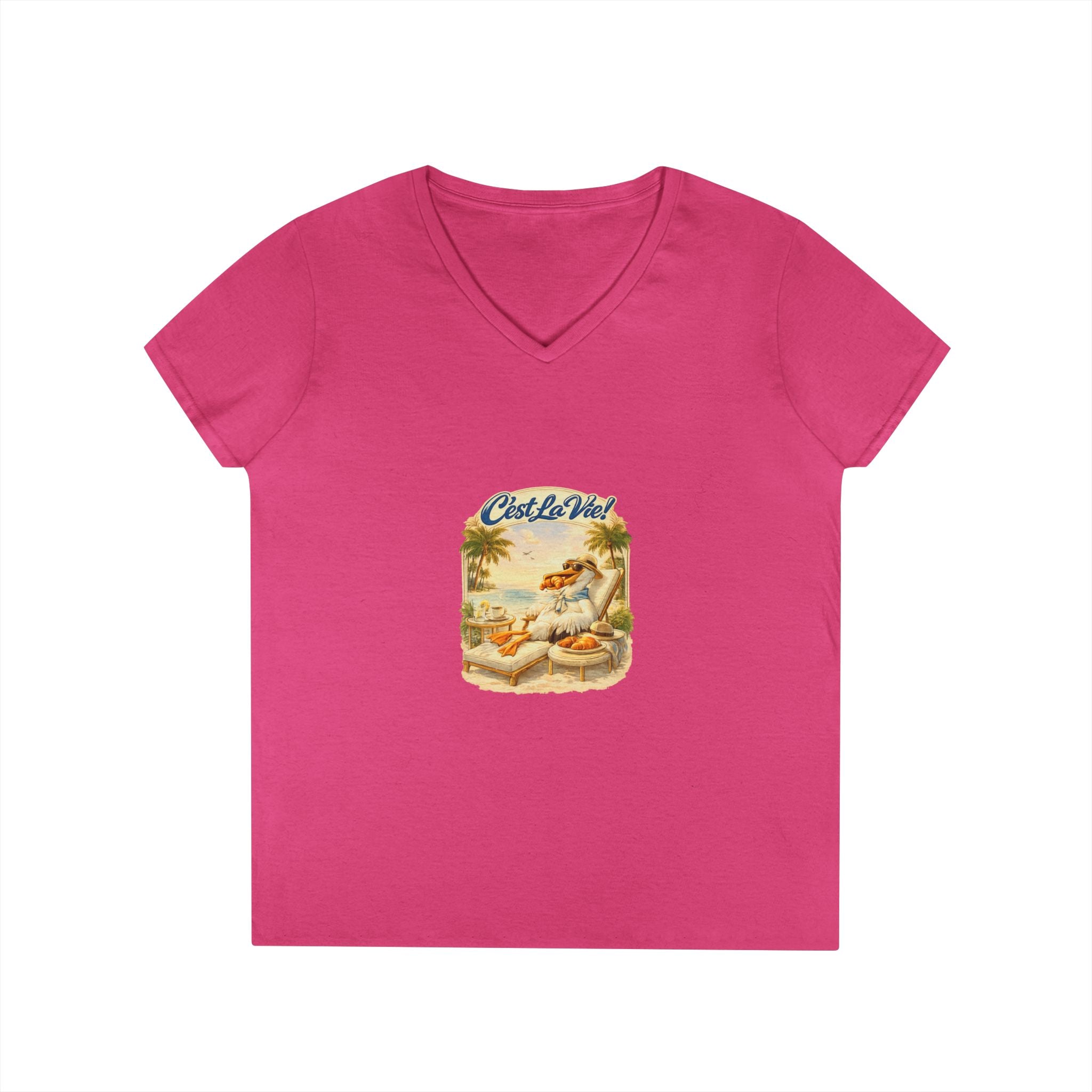 Women V-Neck T-Shirt - Pelican Retro Beach C’est La Vie