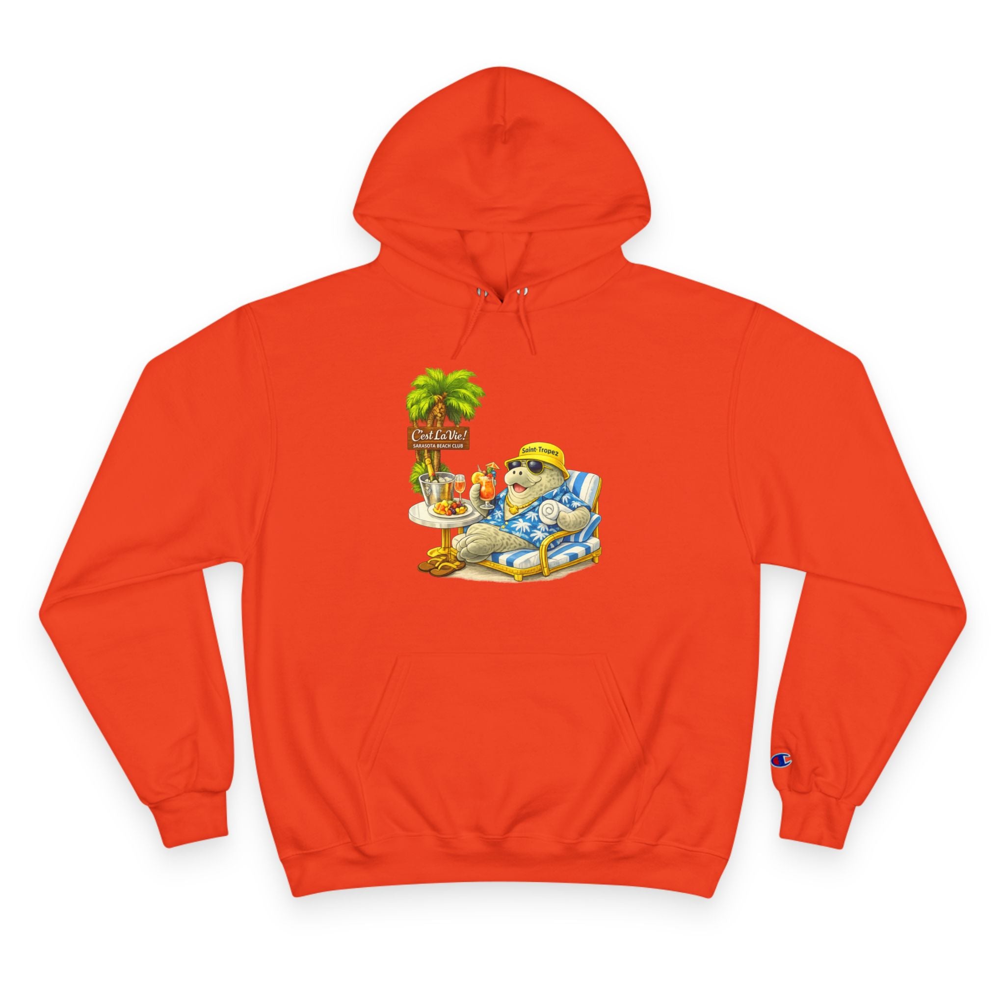 Champion Unisex Hoodie –  Manatee Saint-Tropez "C'est La Vie" Back Print