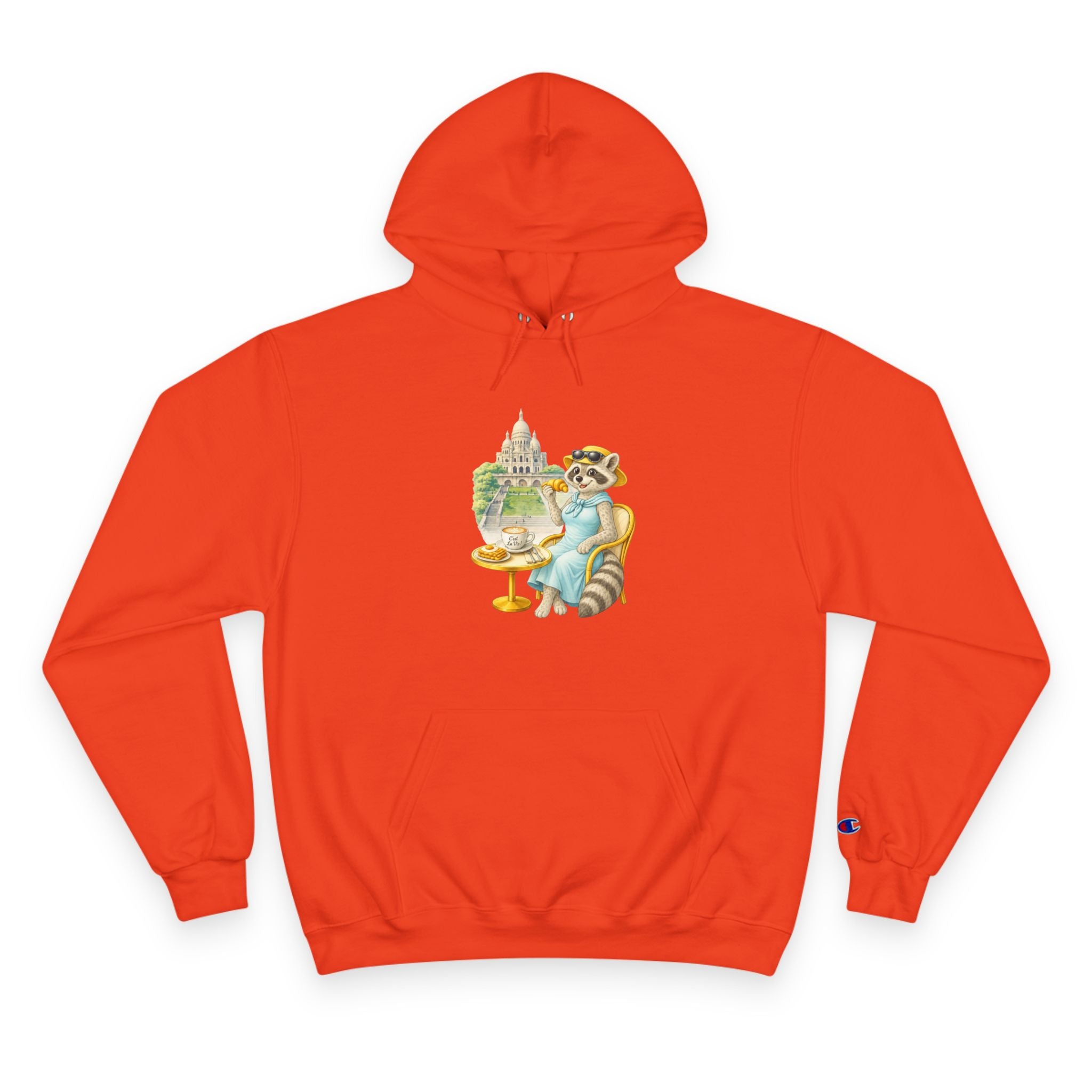 Champion Unisex Hoodie  –  Racoon Montmartre  "C'est La Vie" Back Print