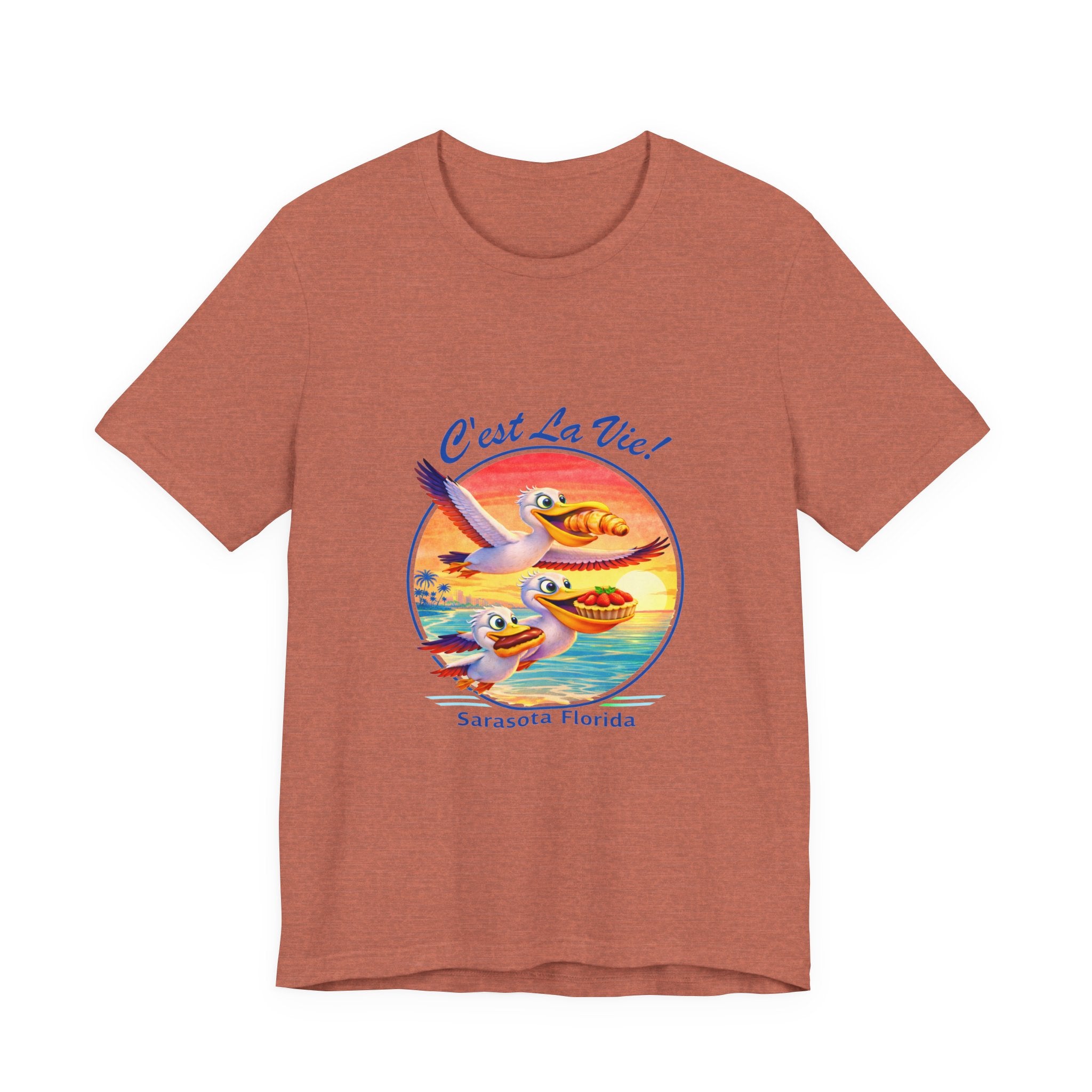 T-Shirt C'est La Vie — Owner Edition  Sunset Pelican with QR Code in the back